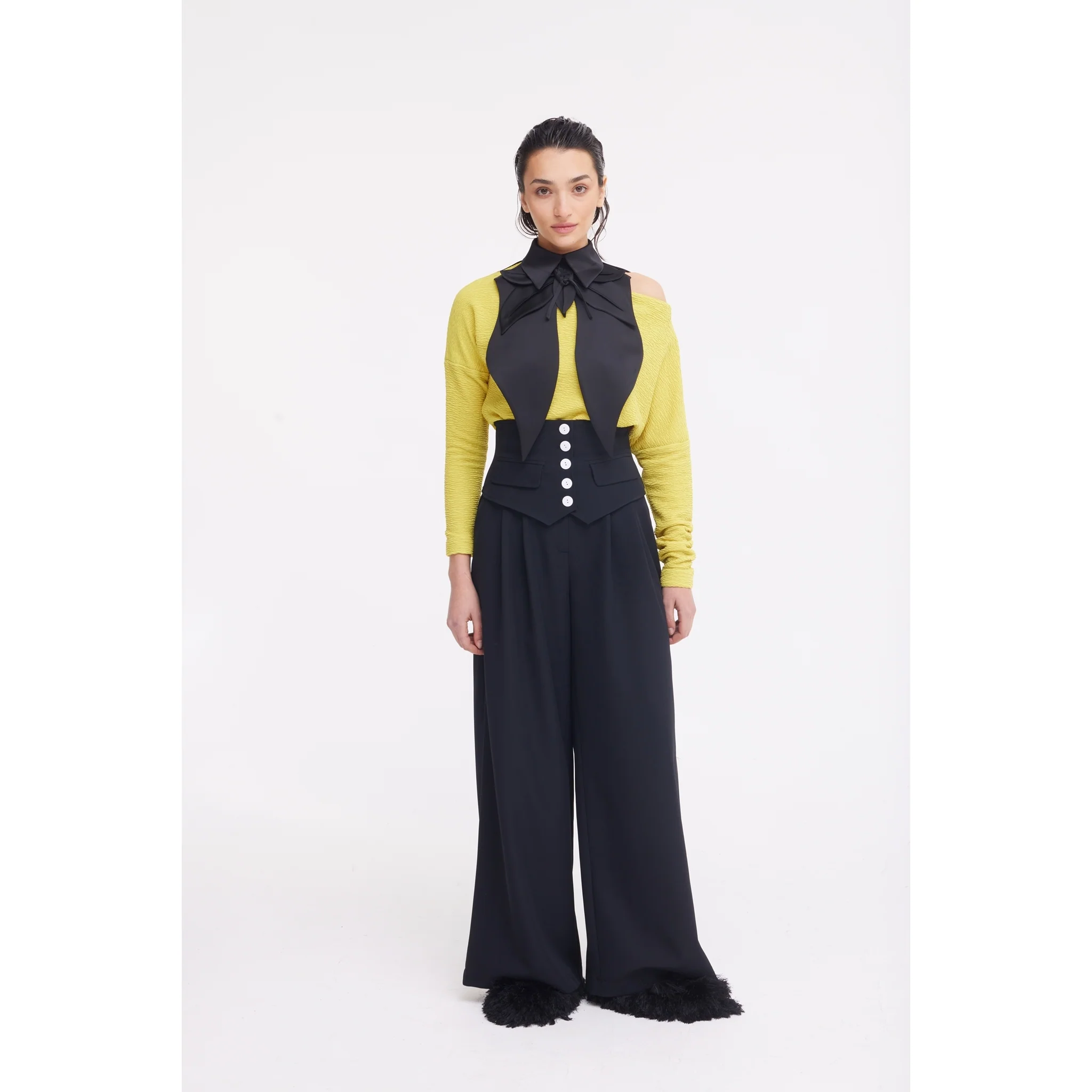 Buttoned Corset-Waist Black Tailored Trousers - Image 14