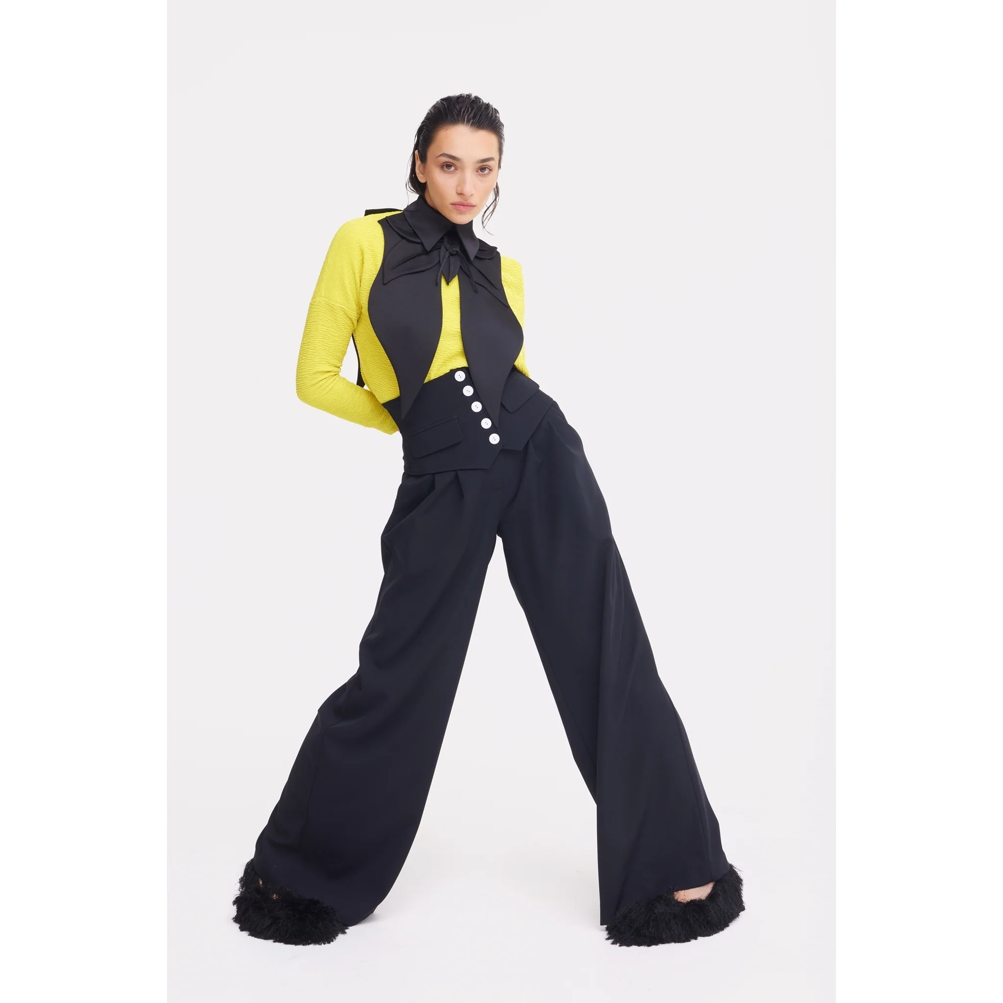 Buttoned Corset-Waist Black Tailored Trousers - Image 15