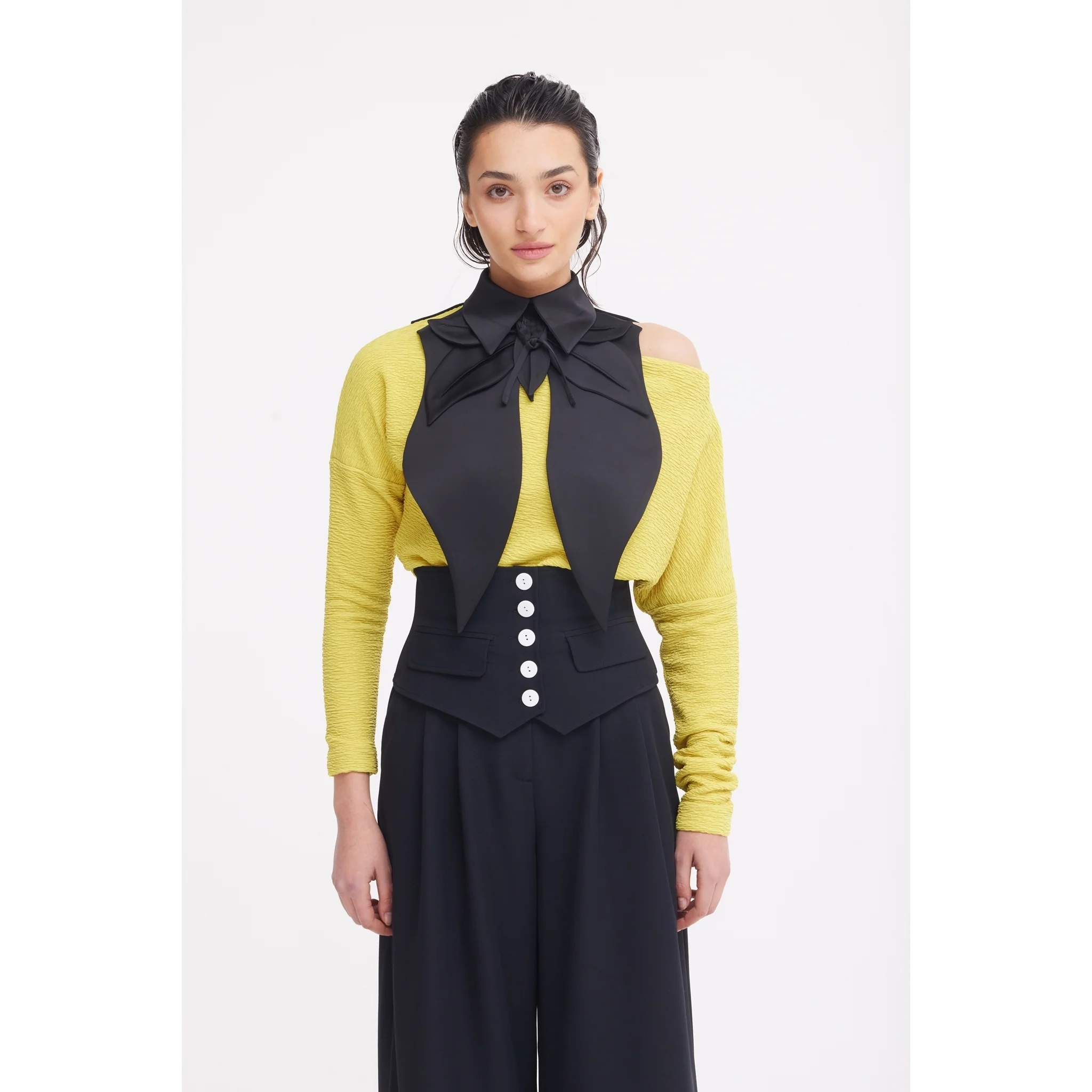 Buttoned Corset-Waist Black Tailored Trousers - Image 16