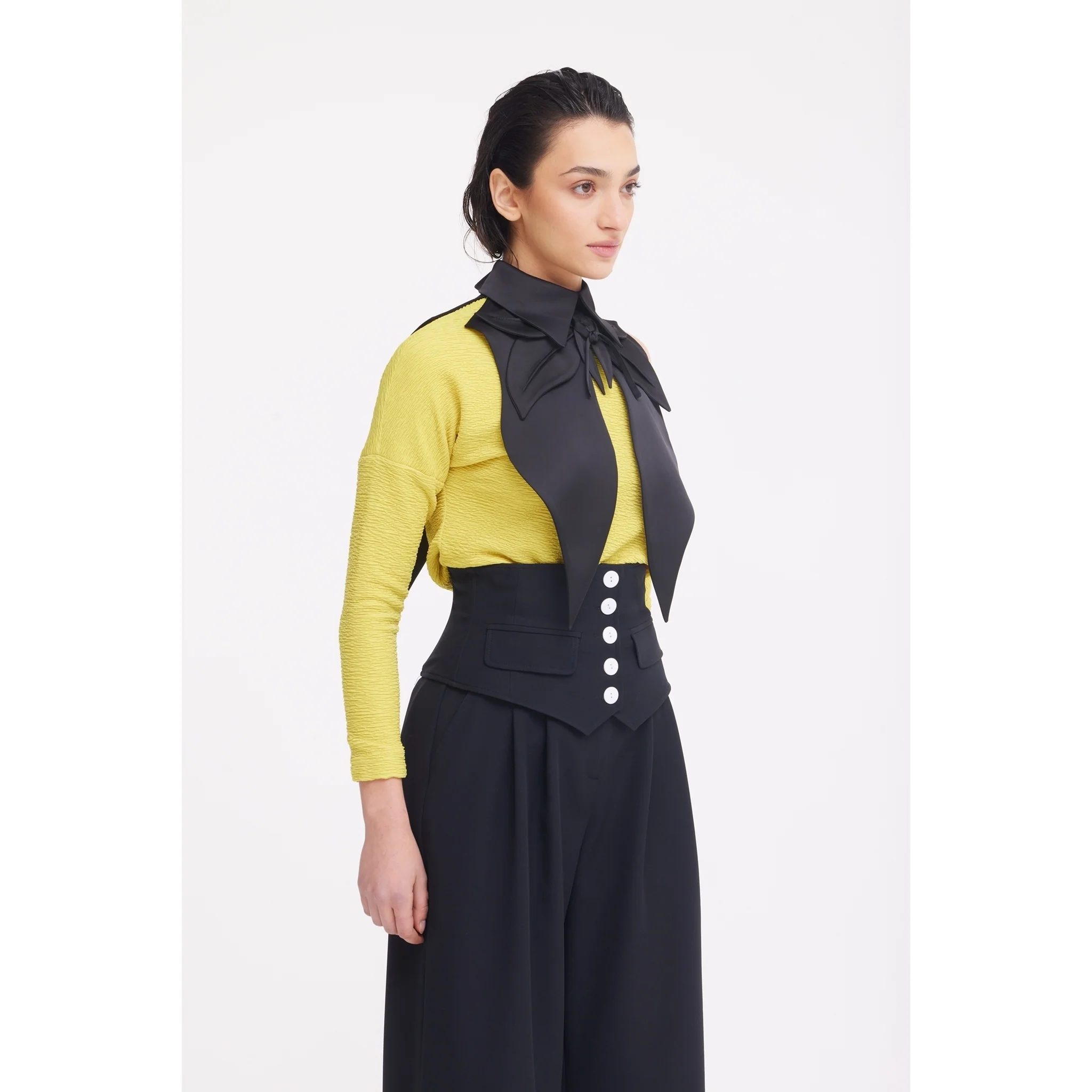 Buttoned Corset-Waist Black Tailored Trousers - Image 17