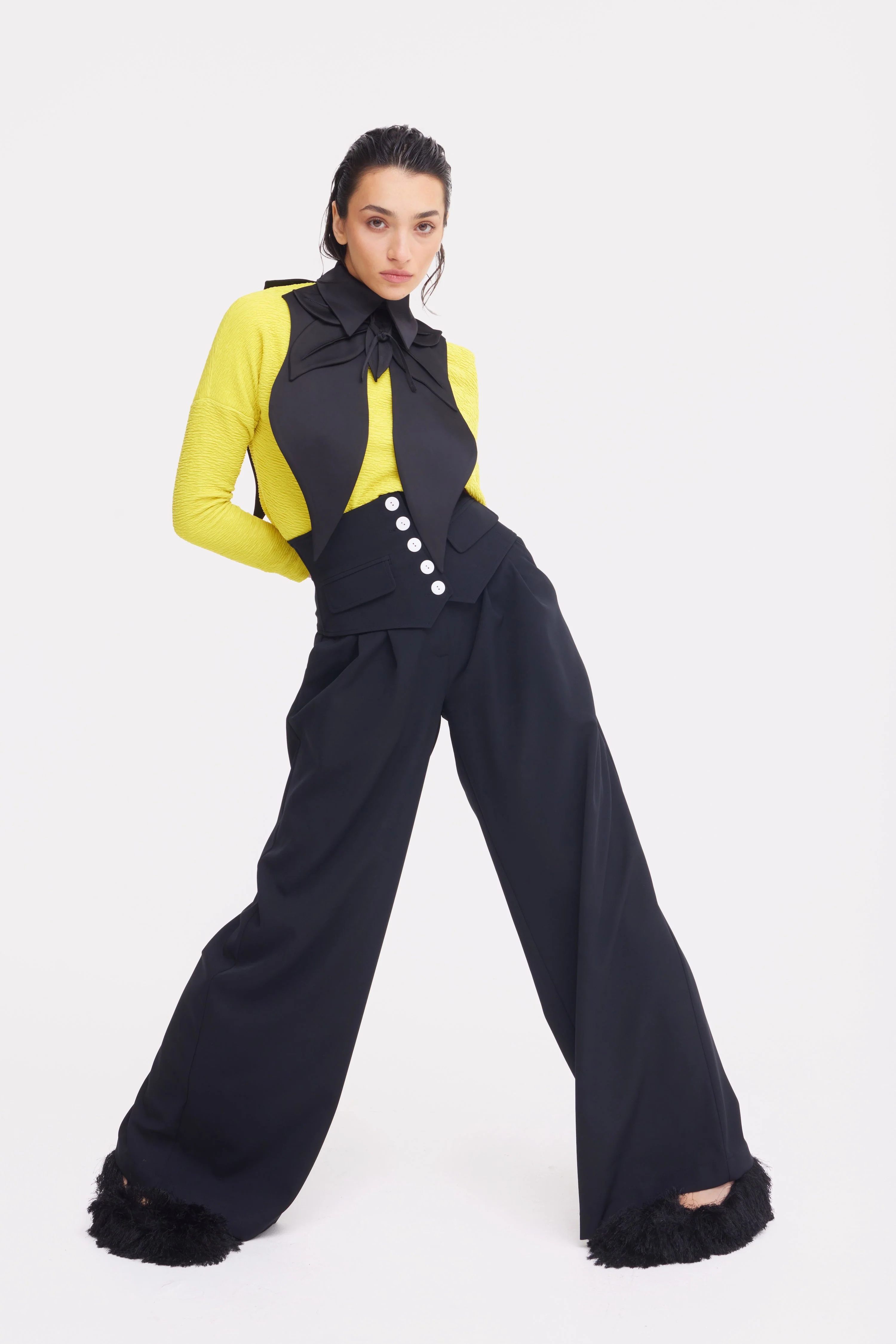 Buttoned Corset-Waist Black Tailored Trousers - Image 2