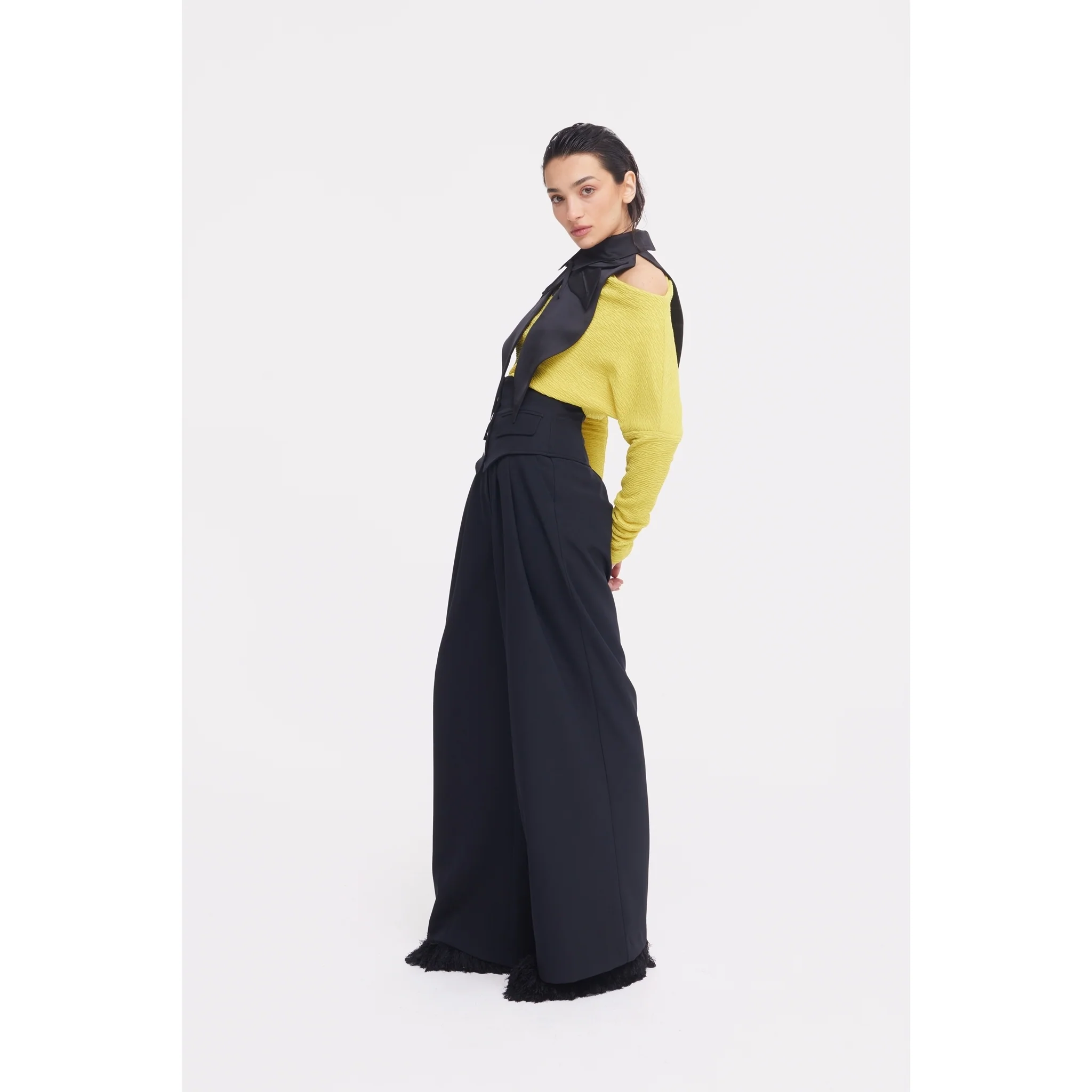 Buttoned Corset-Waist Black Tailored Trousers - Image 20