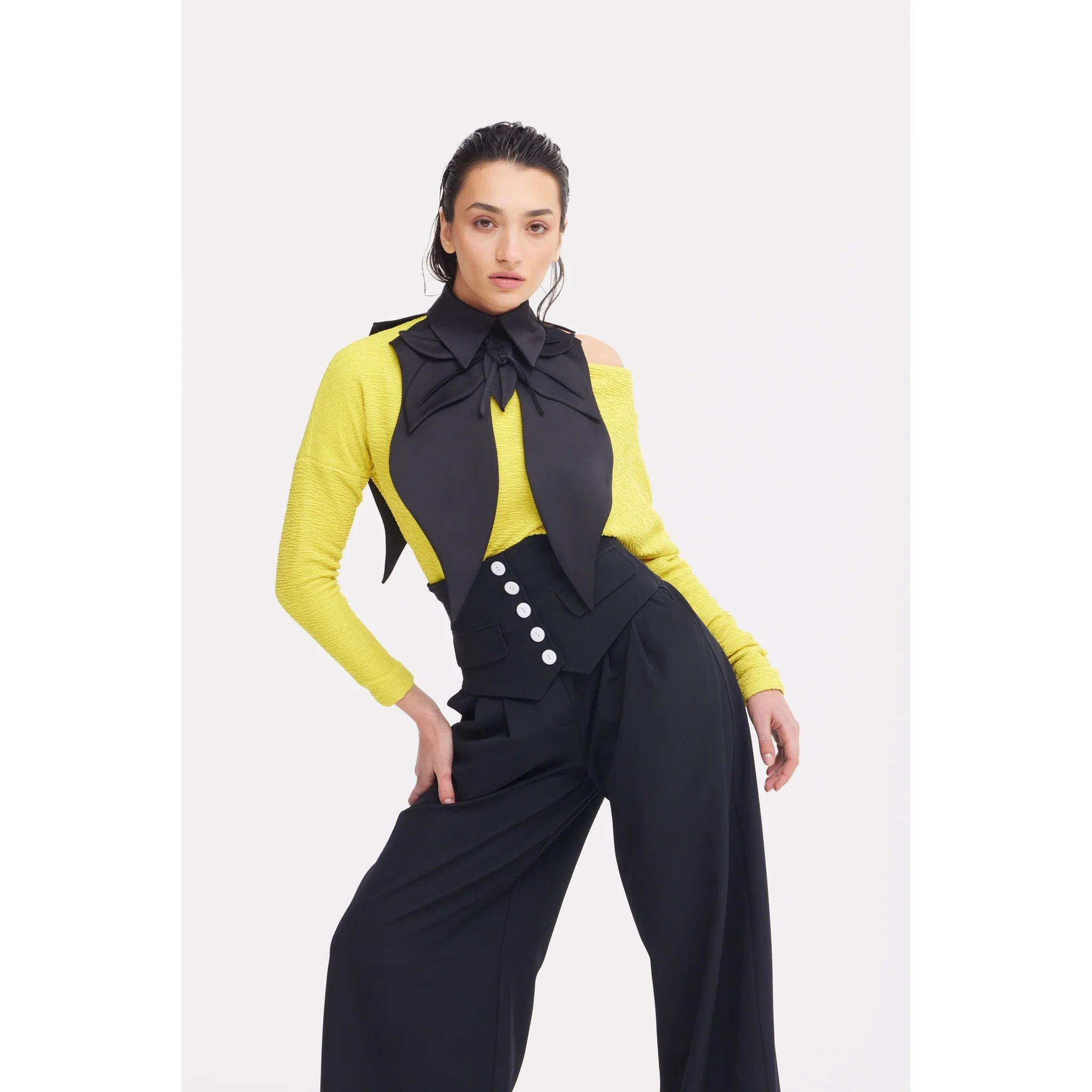 Buttoned Corset-Waist Black Tailored Trousers - Image 21