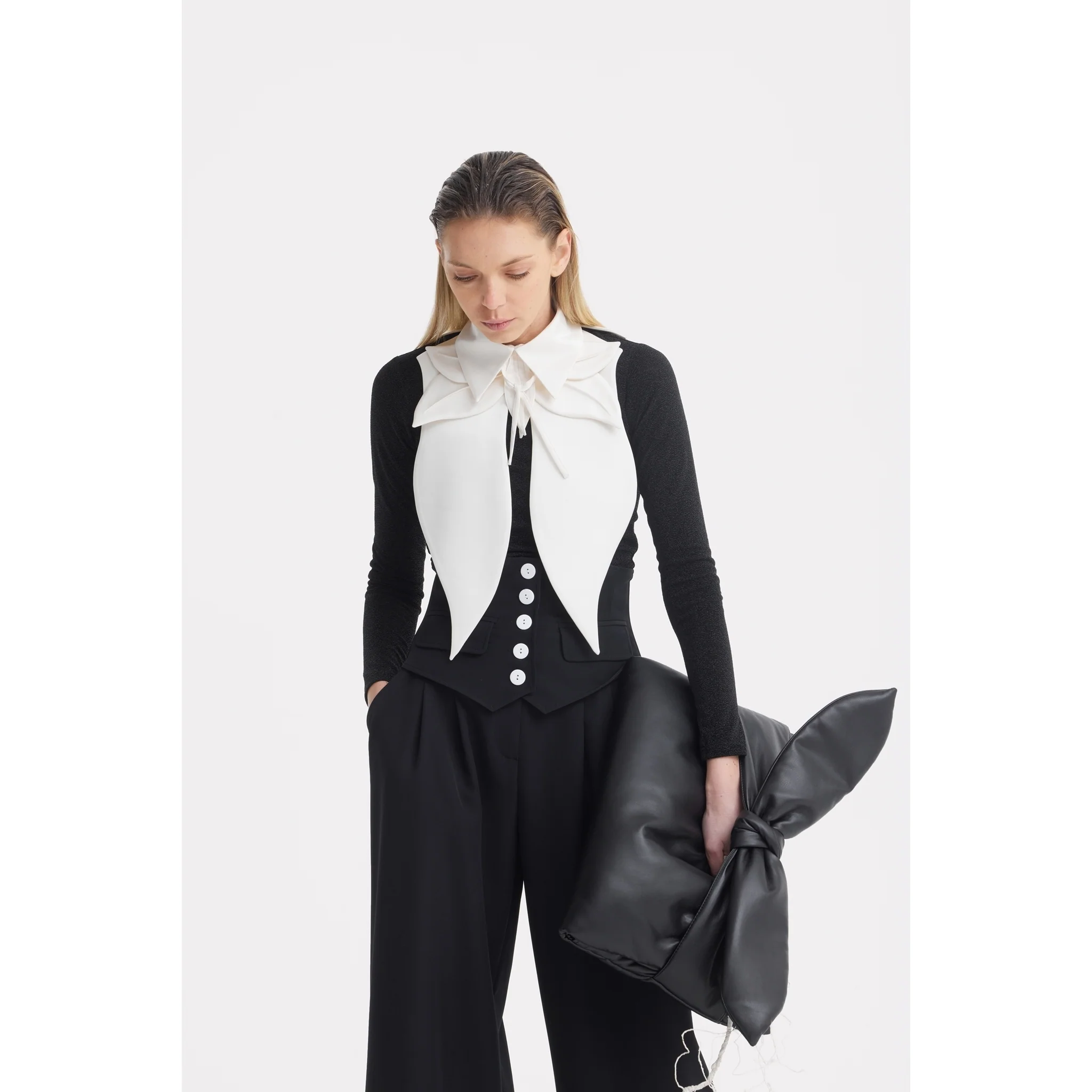 Buttoned Corset-Waist Black Tailored Trousers - Image 23