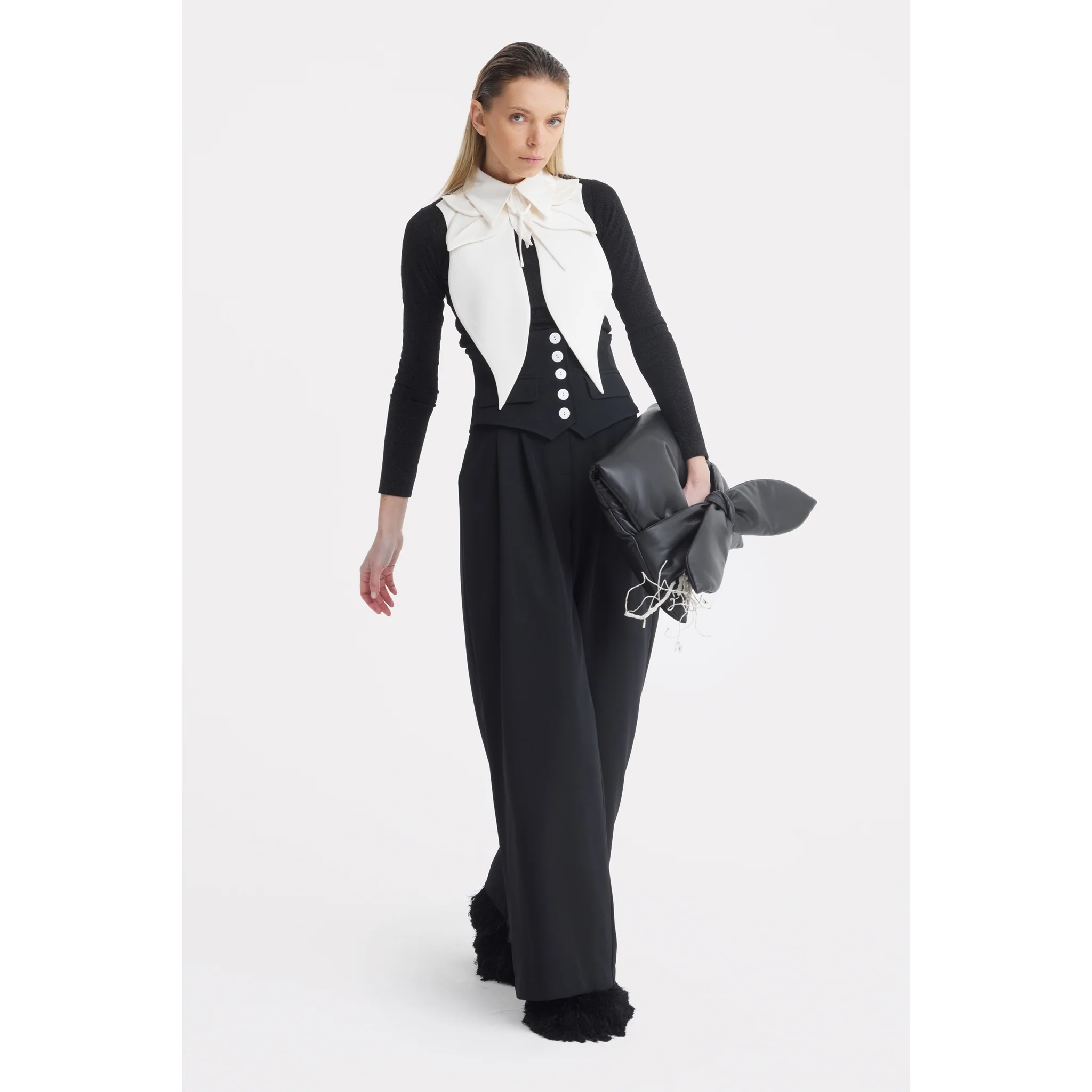 Buttoned Corset-Waist Black Tailored Trousers - Image 26