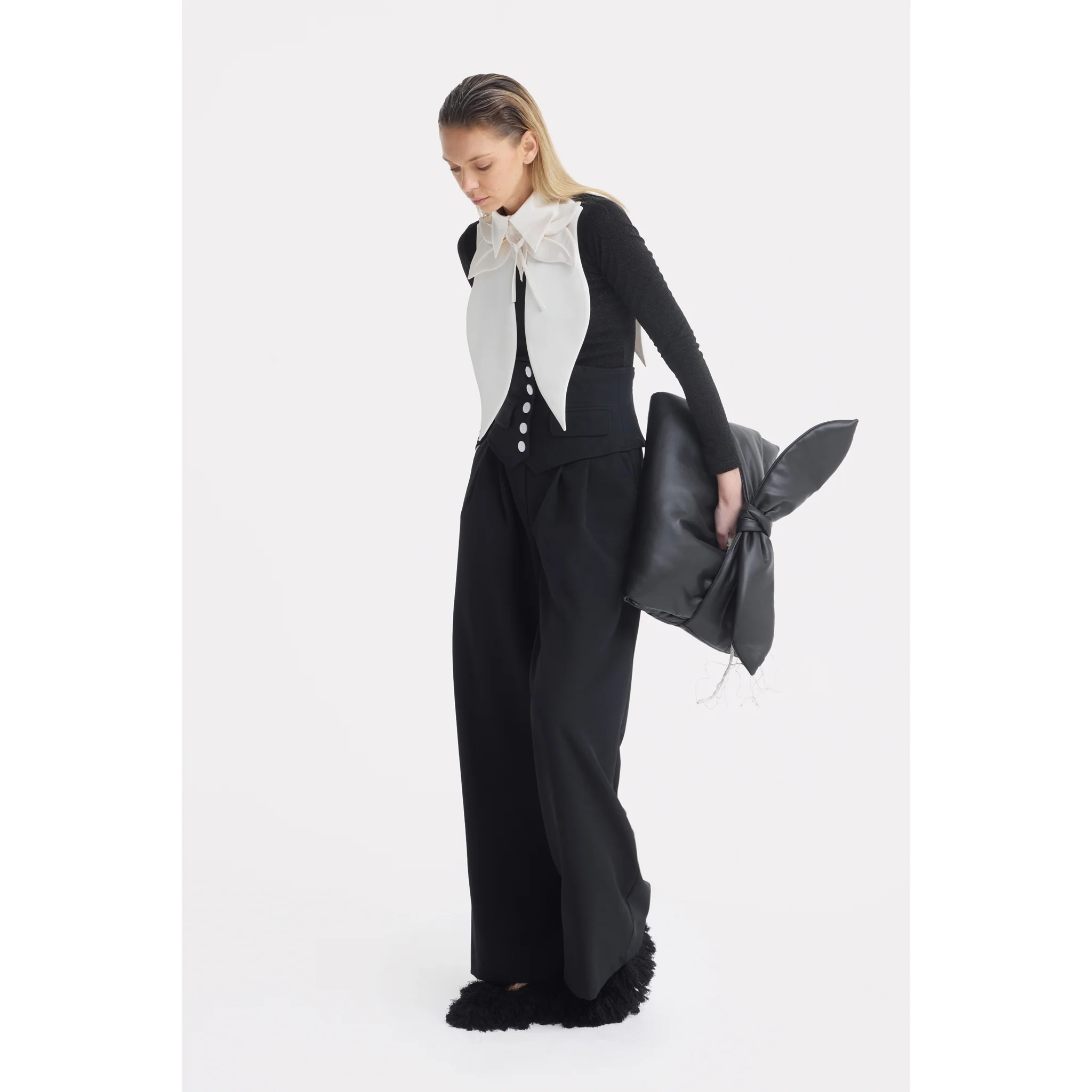 Buttoned Corset-Waist Black Tailored Trousers - Image 27