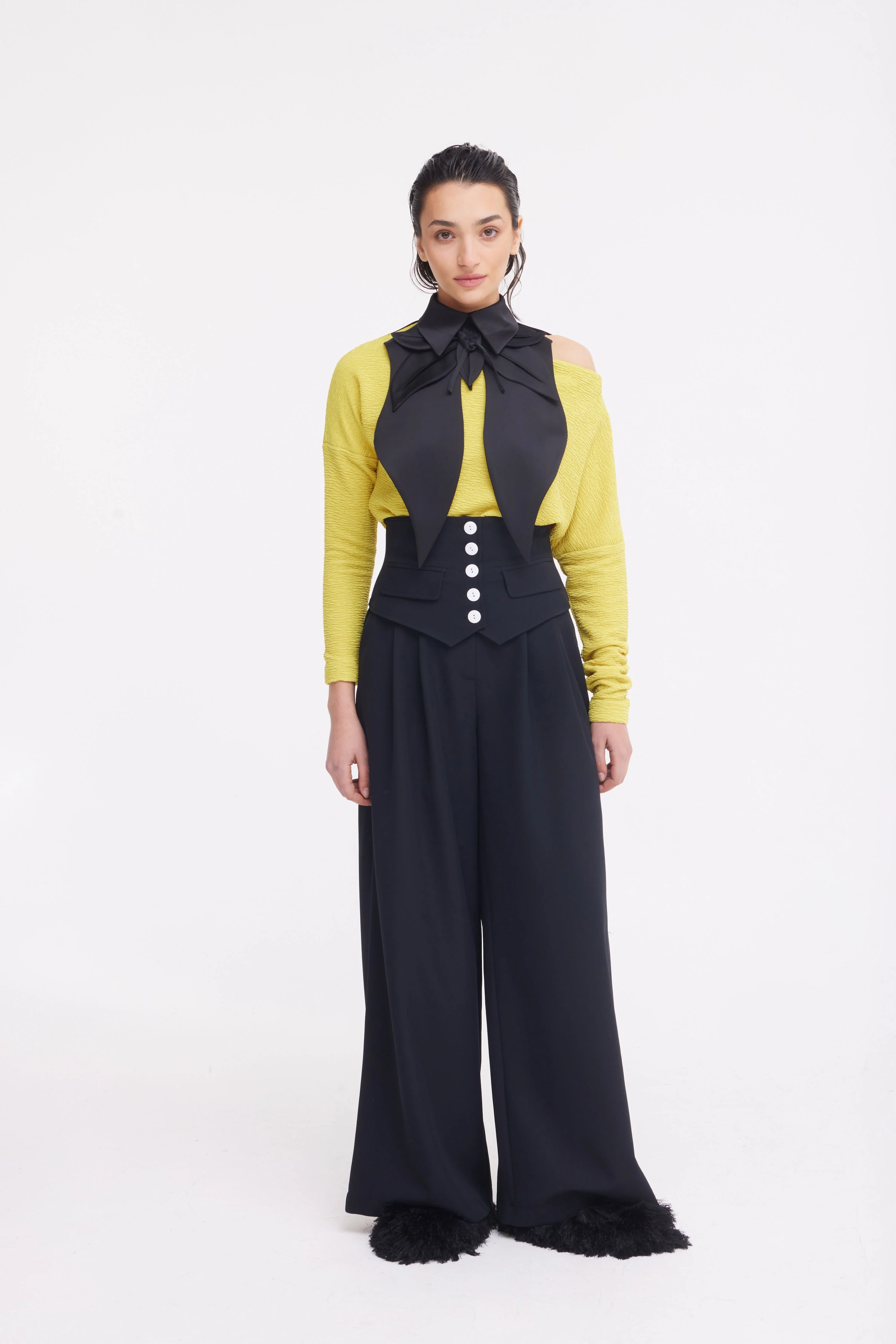 Buttoned Corset-Waist Black Tailored Trousers - Image 3