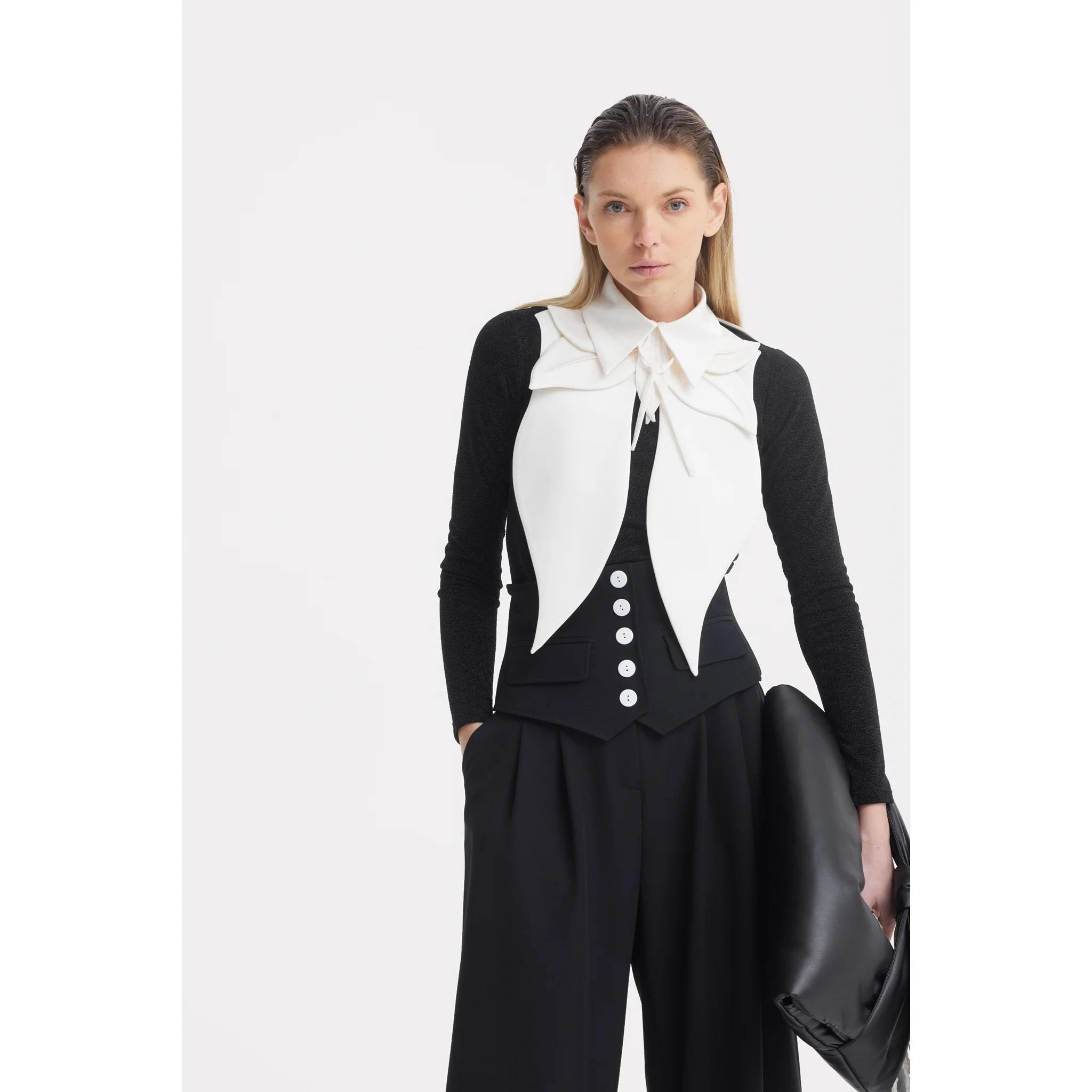 Buttoned Corset-Waist Black Tailored Trousers - Image 31