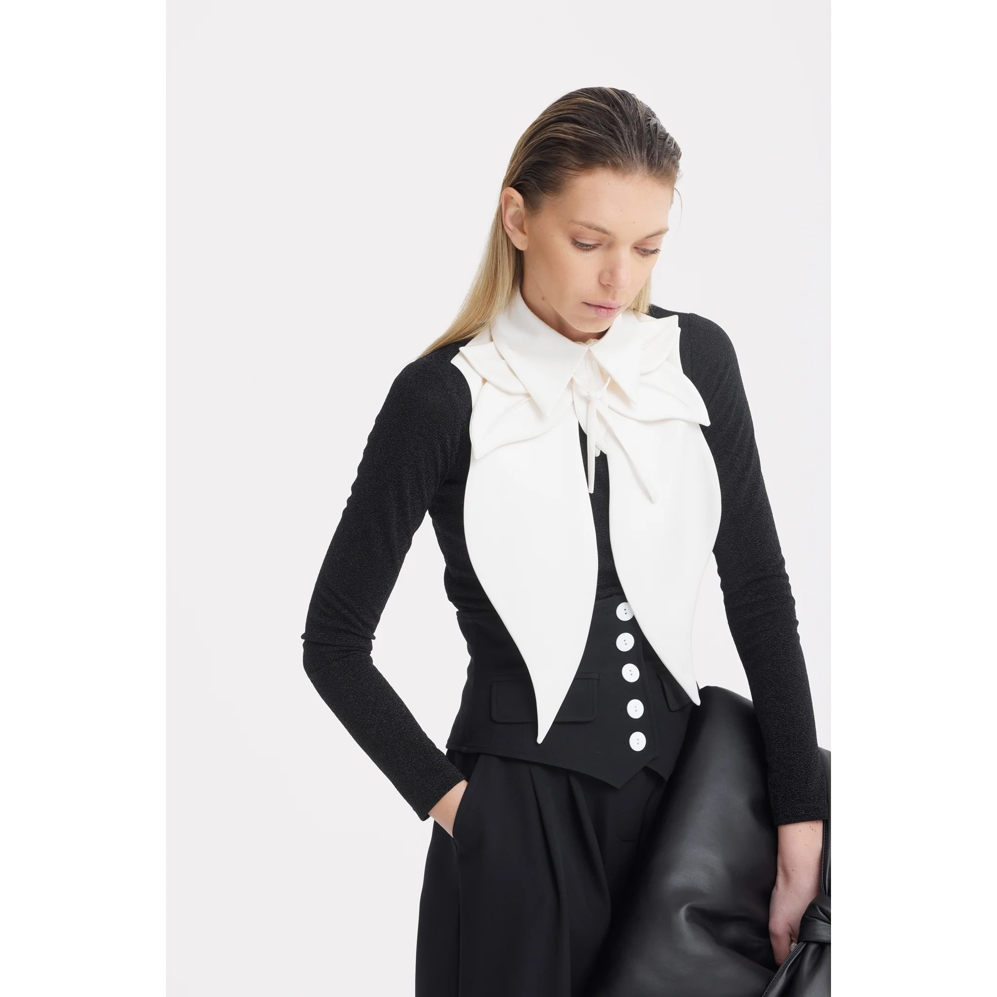 Buttoned Corset-Waist Black Tailored Trousers - Image 32