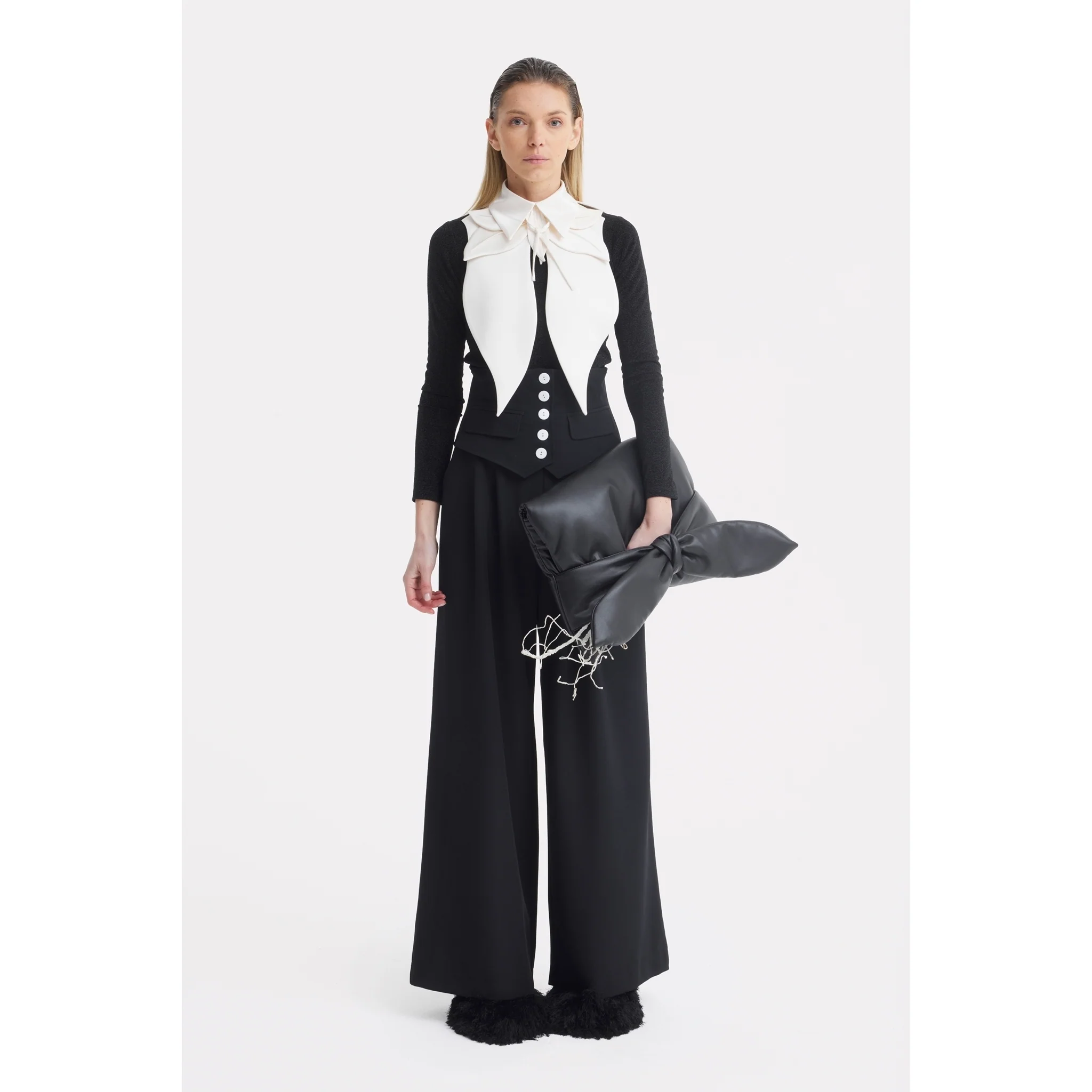 Buttoned Corset-Waist Black Tailored Trousers - Image 33