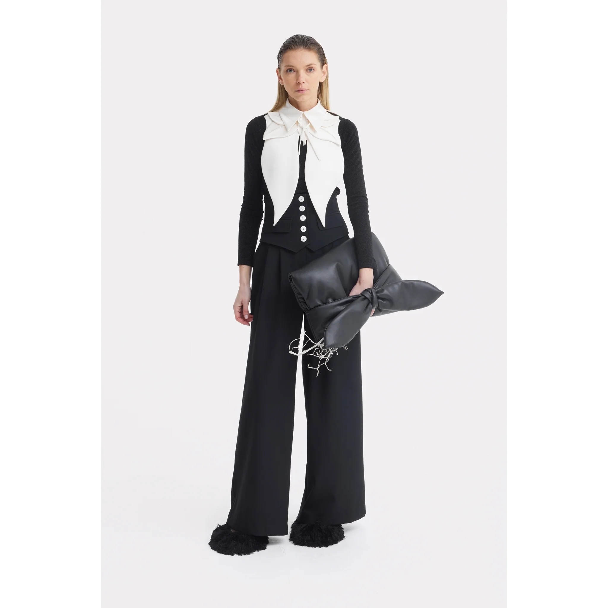 Buttoned Corset-Waist Black Tailored Trousers - Image 34