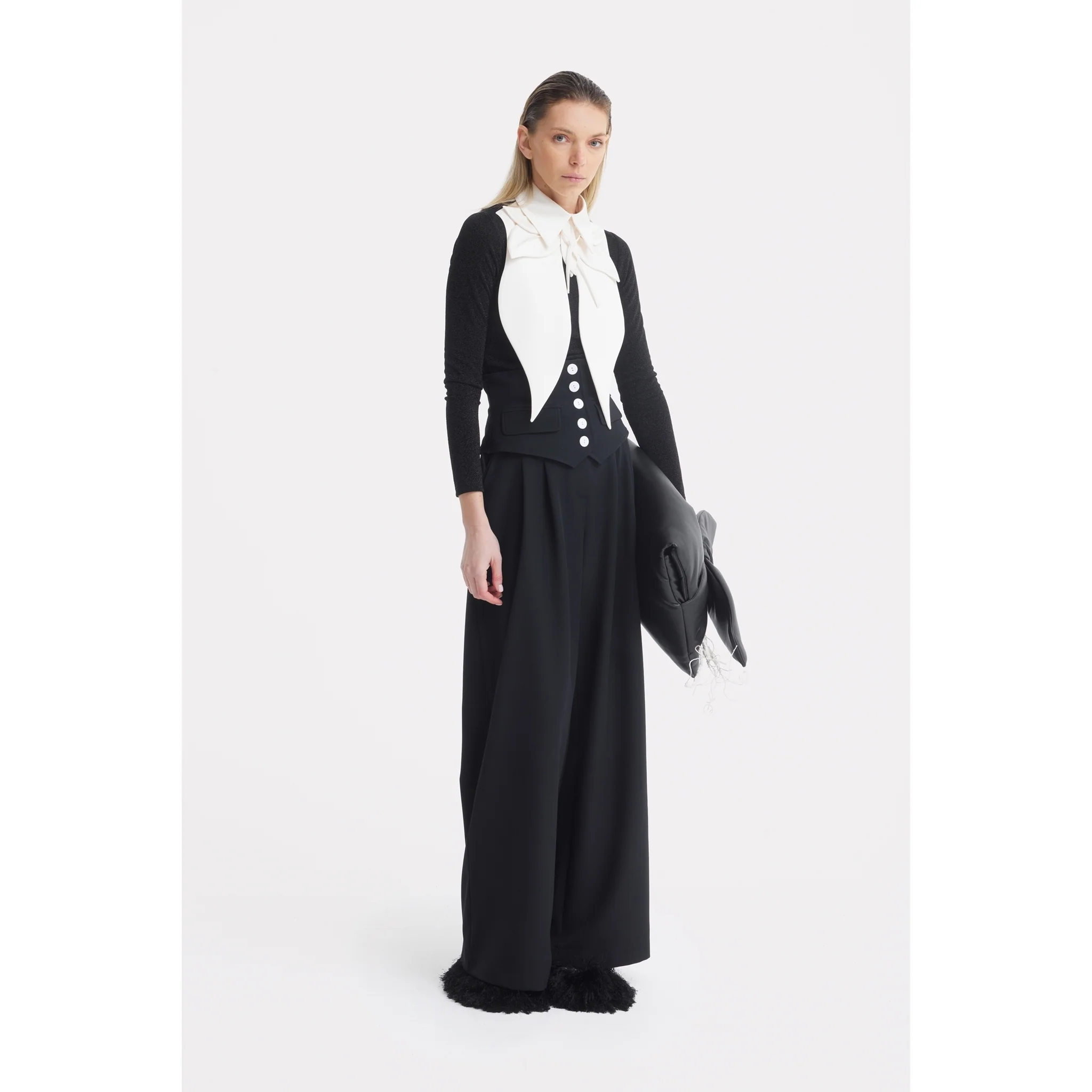 Buttoned Corset-Waist Black Tailored Trousers - Image 35