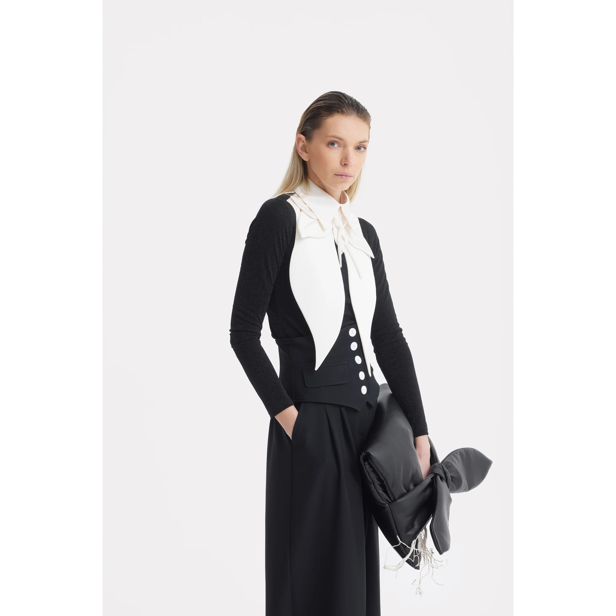 Buttoned Corset-Waist Black Tailored Trousers - Image 36
