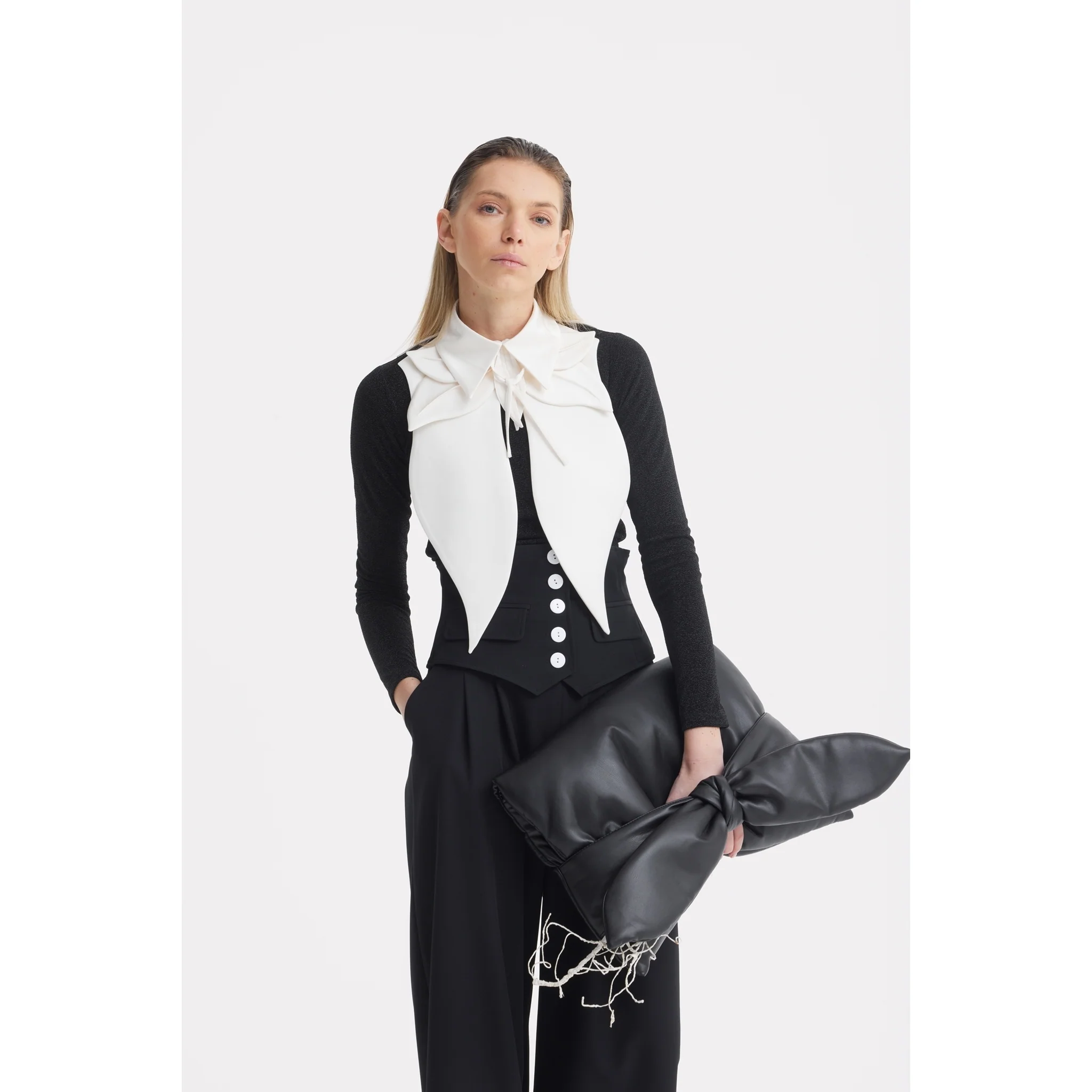 Buttoned Corset-Waist Black Tailored Trousers - Image 37
