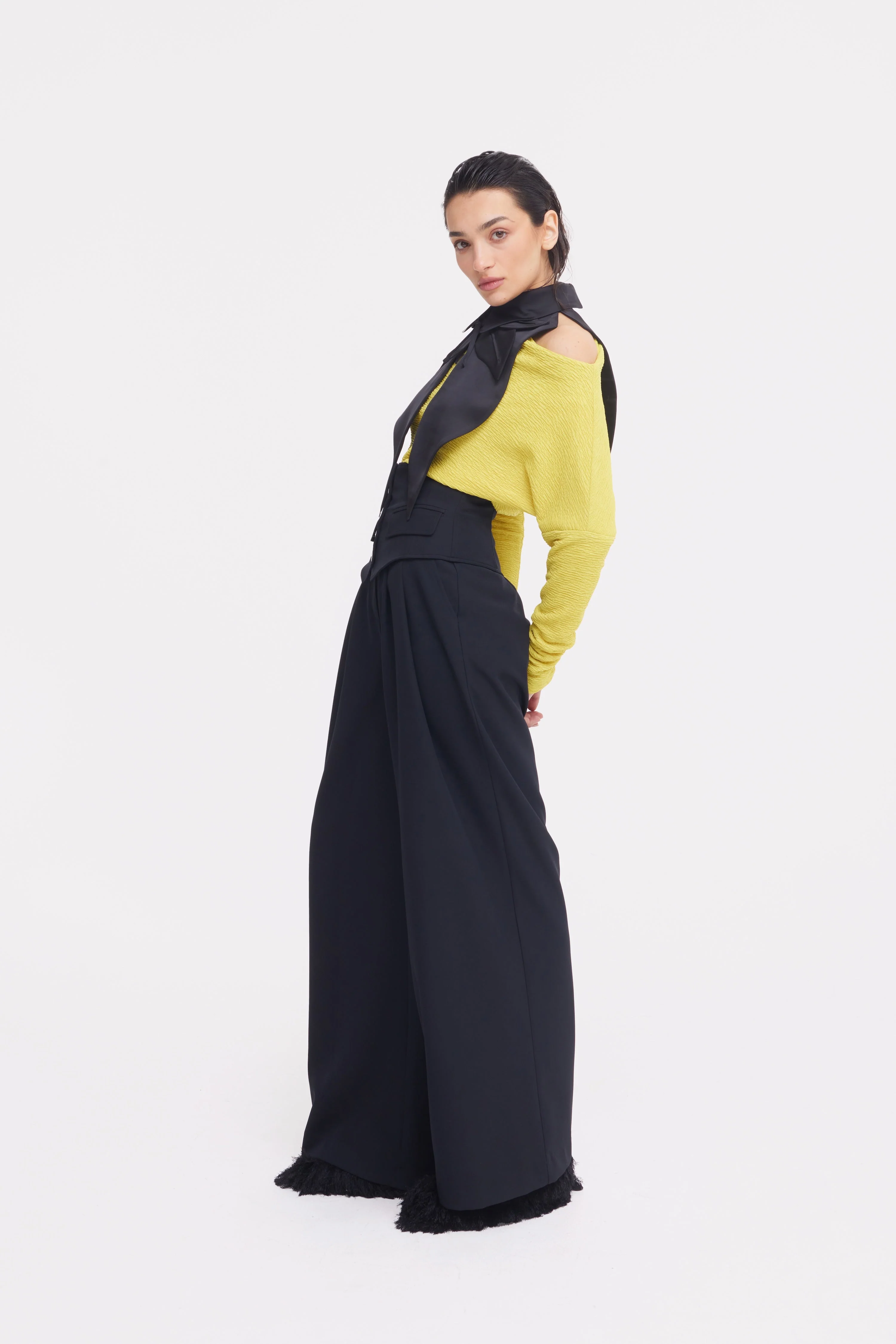 Buttoned Corset-Waist Black Tailored Trousers - Image 4