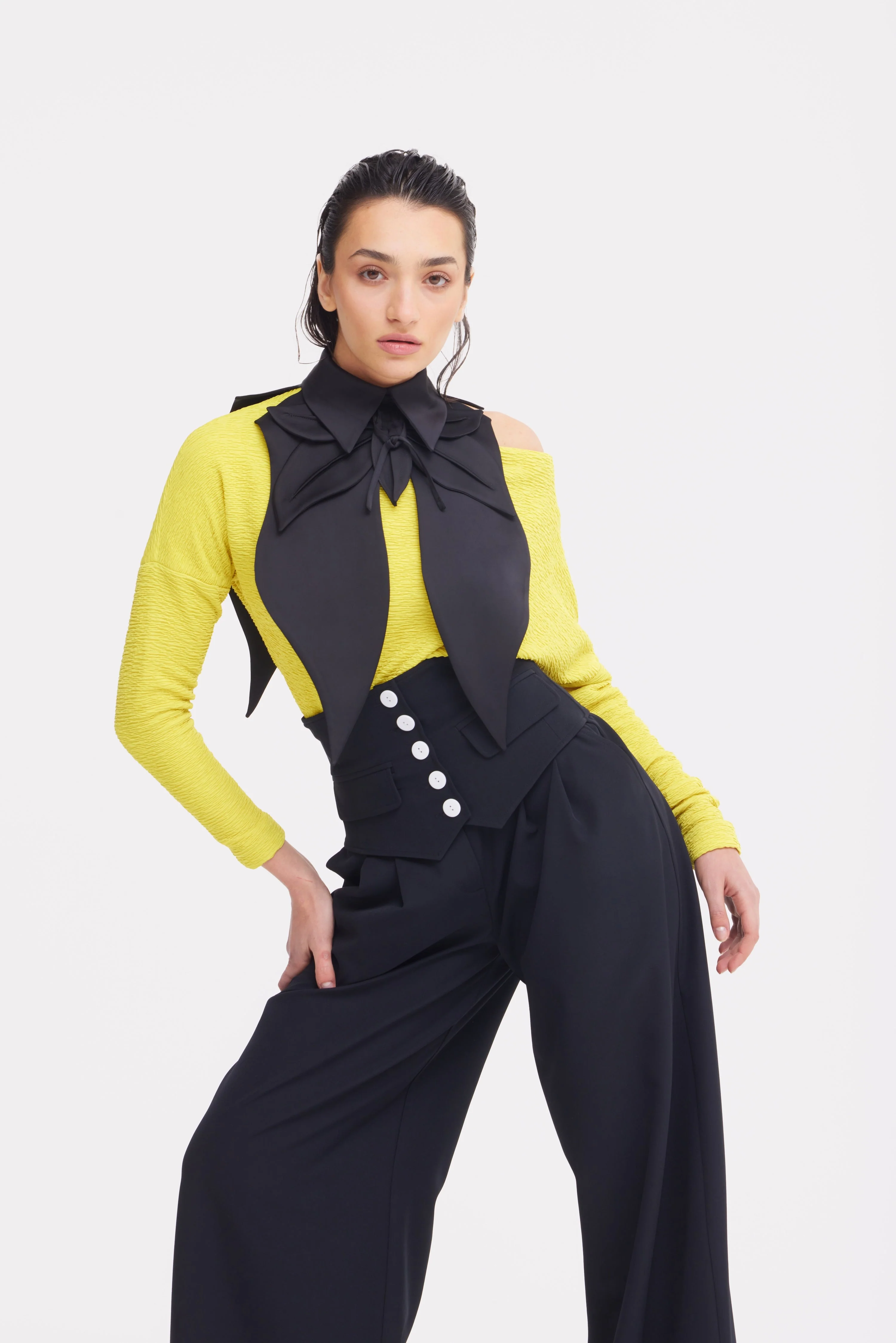 Buttoned Corset-Waist Black Tailored Trousers - Image 5