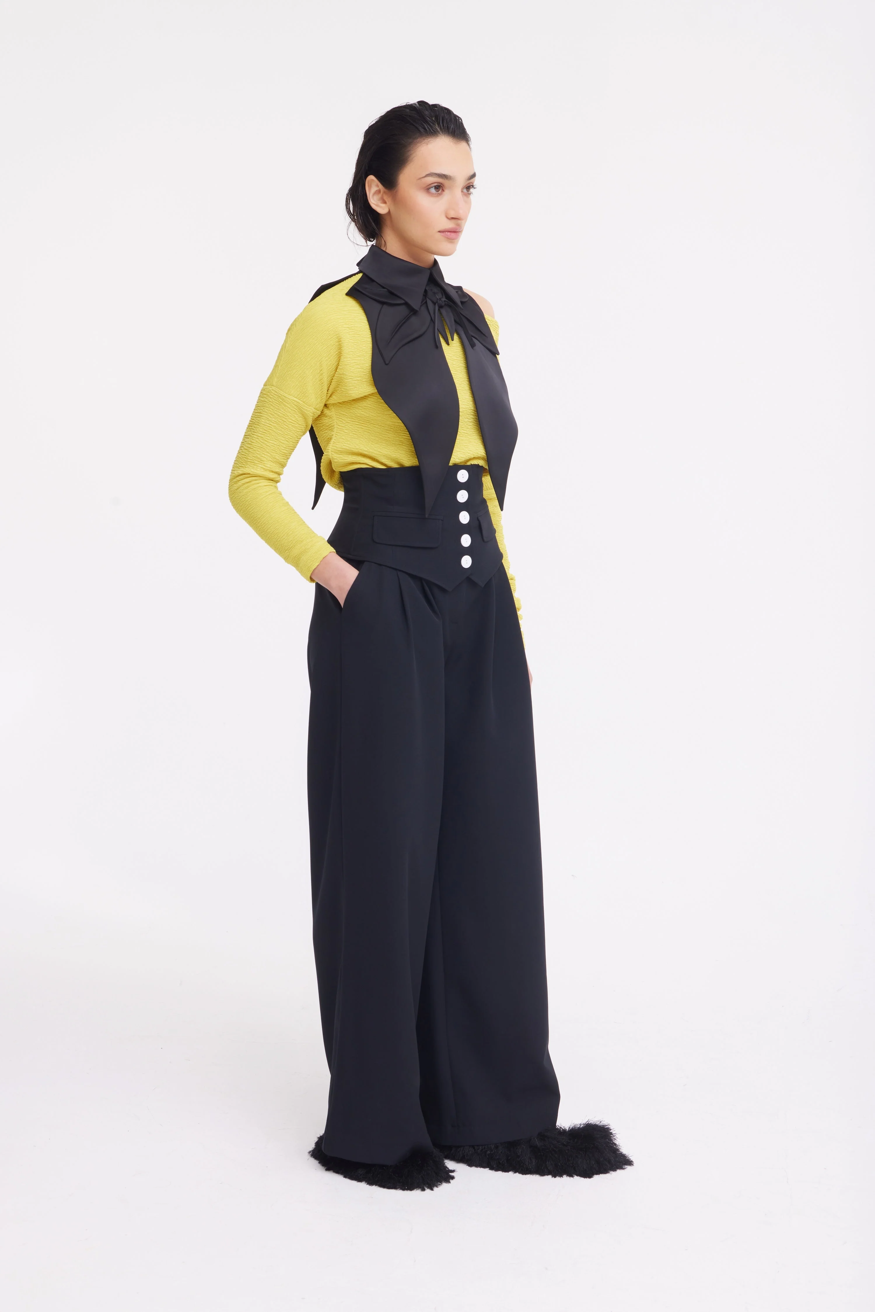 Buttoned Corset-Waist Black Tailored Trousers - Image 6