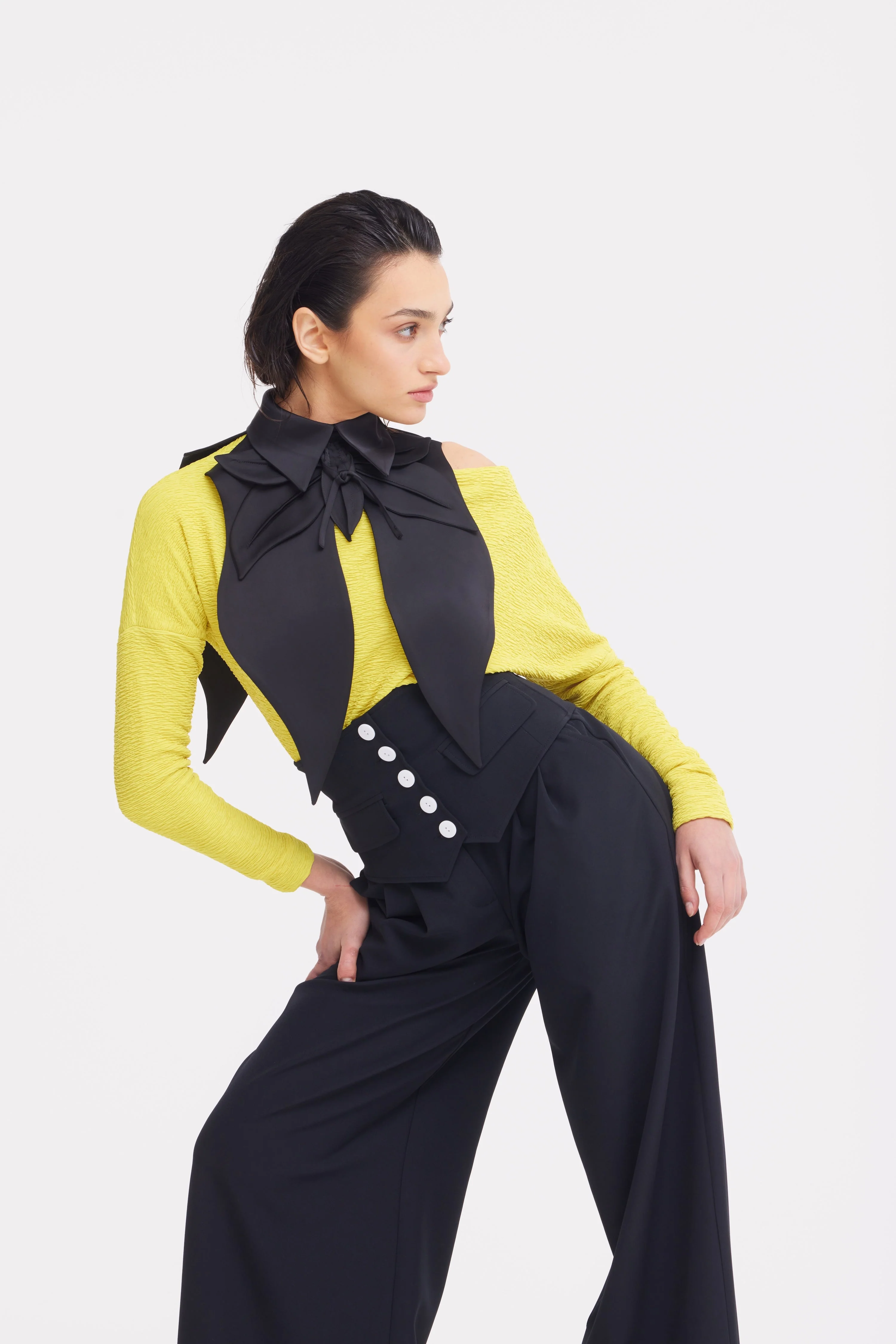 Buttoned Corset-Waist Black Tailored Trousers - Image 8