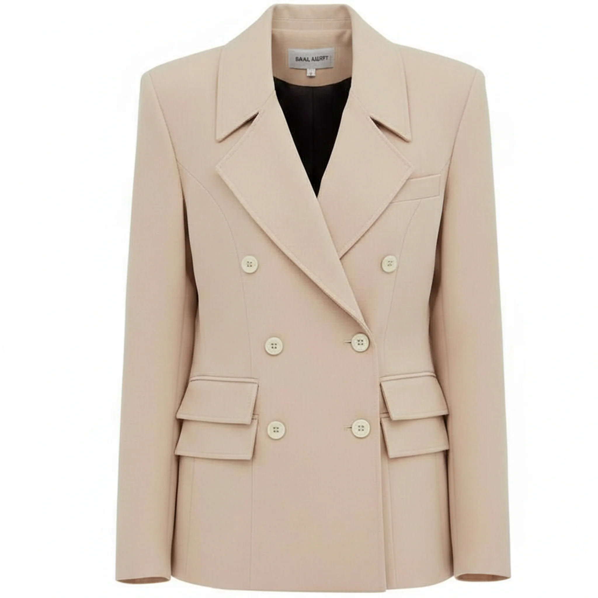 Classic Tailored Double-Breasted Blazer - Beige
