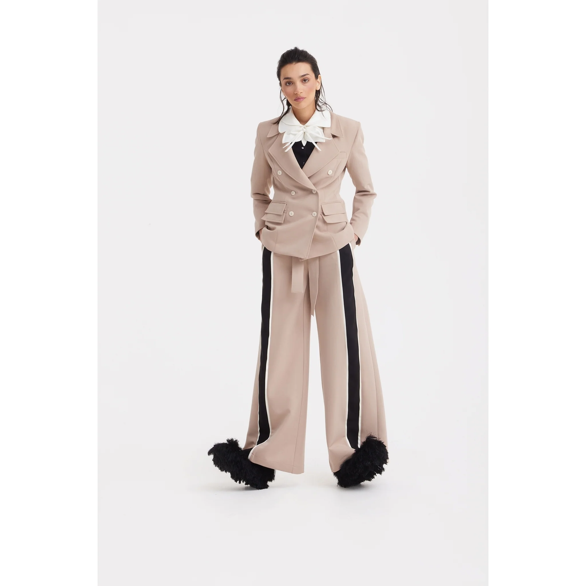 Classic Tailored Double-Breasted Blazer - Beige - Image 6