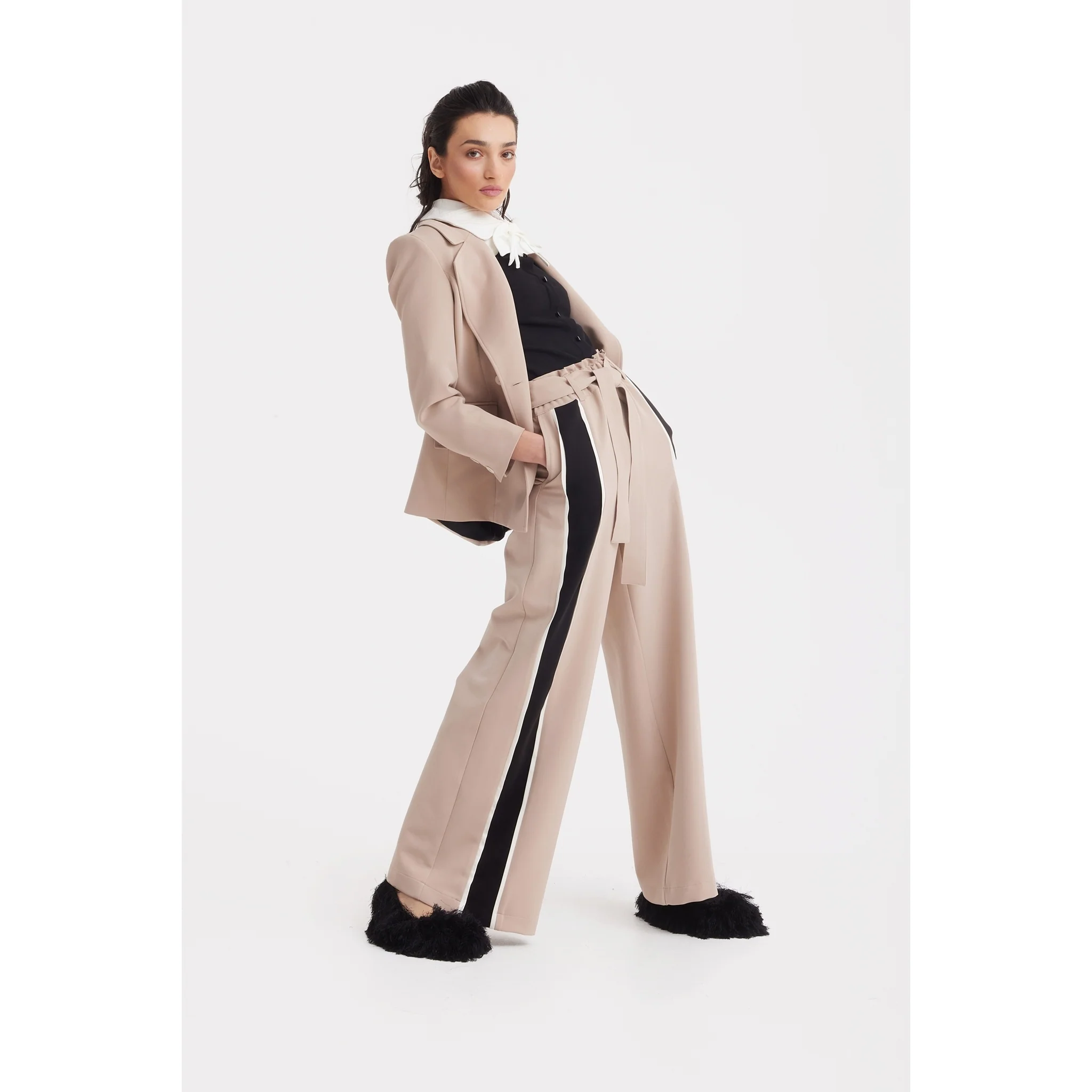 Classic Tailored Double-Breasted Blazer - Beige - Image 8