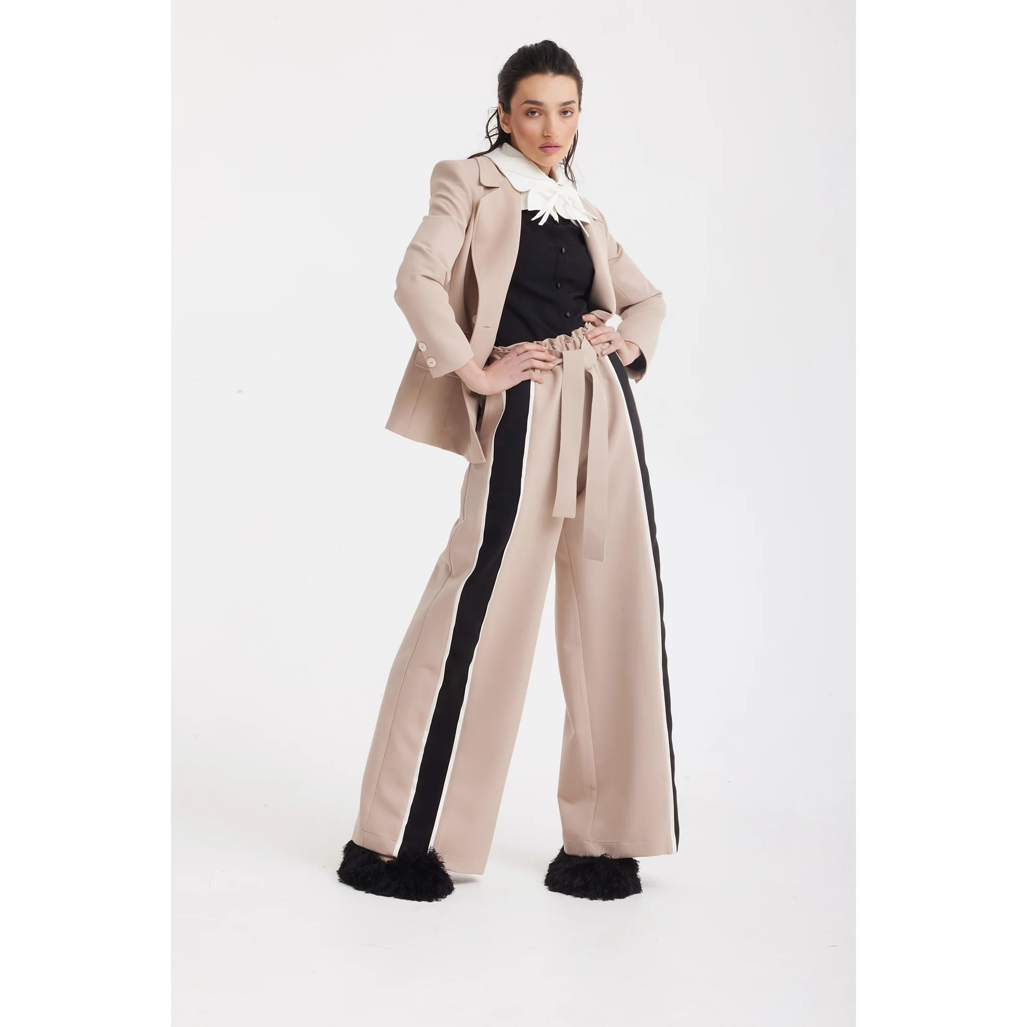 Classic Tailored Double-Breasted Blazer - Beige - Image 9