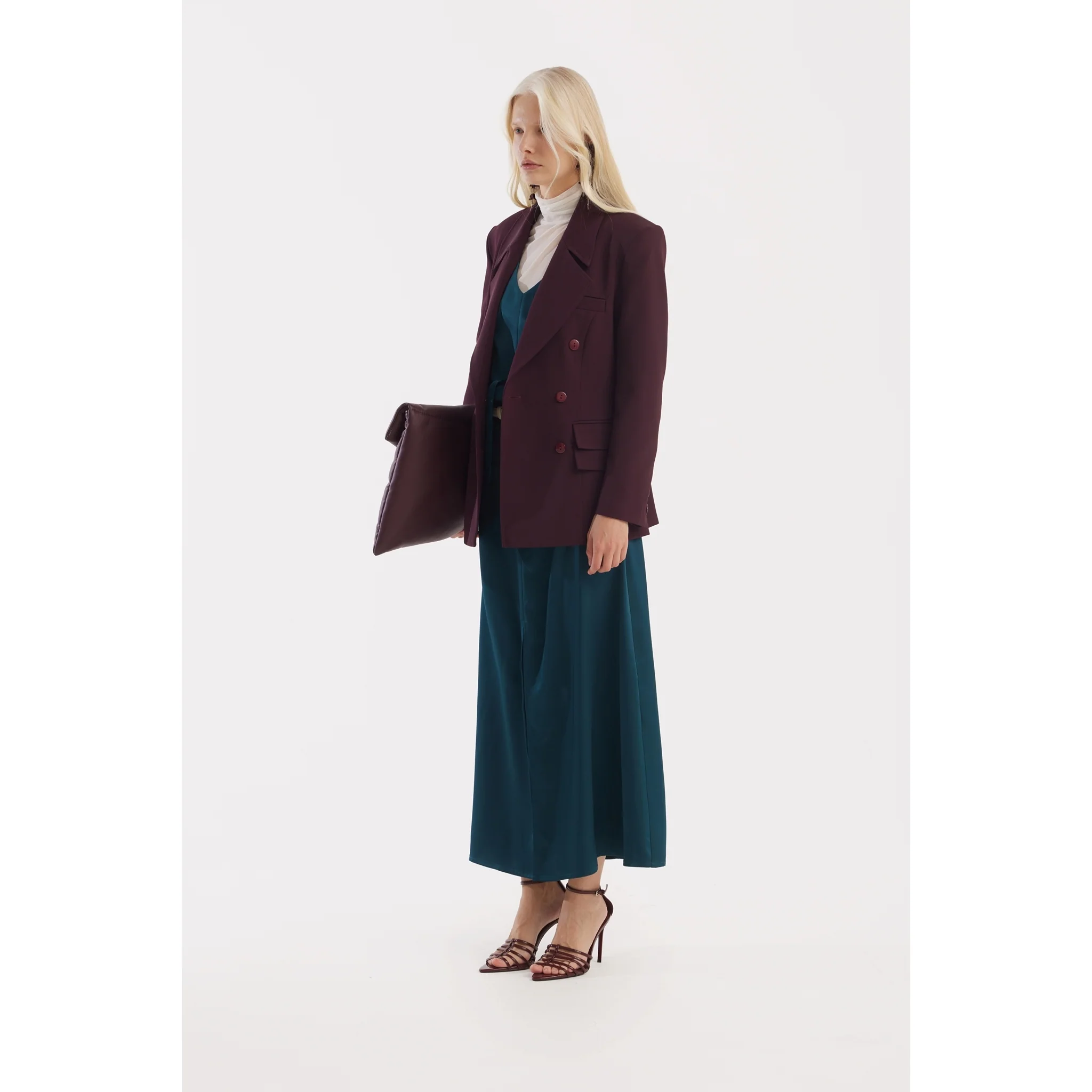 Classic Tailored Double-Breasted Blazer - Burgundy - Image 10