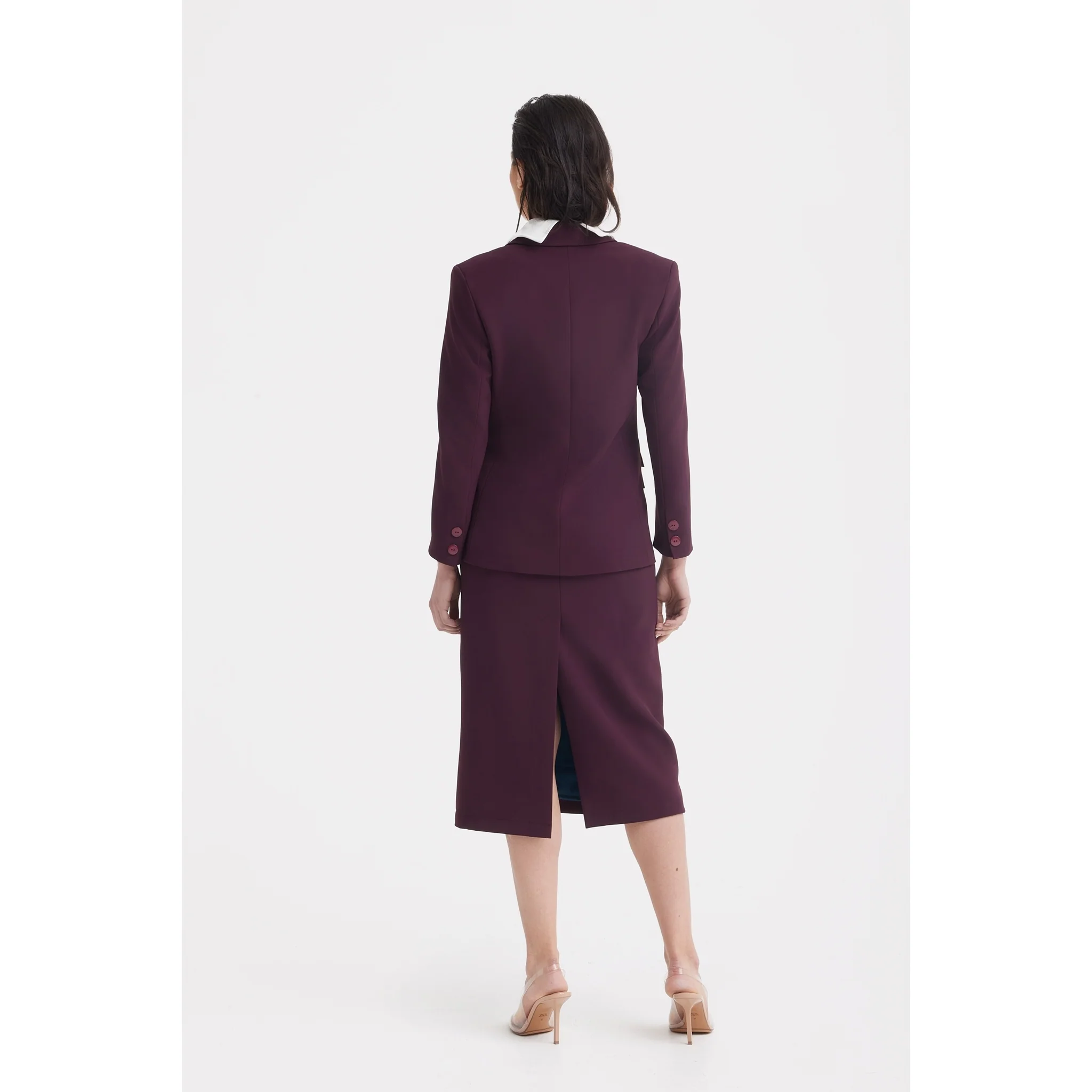 Classic Tailored Double-Breasted Blazer - Burgundy - Image 12