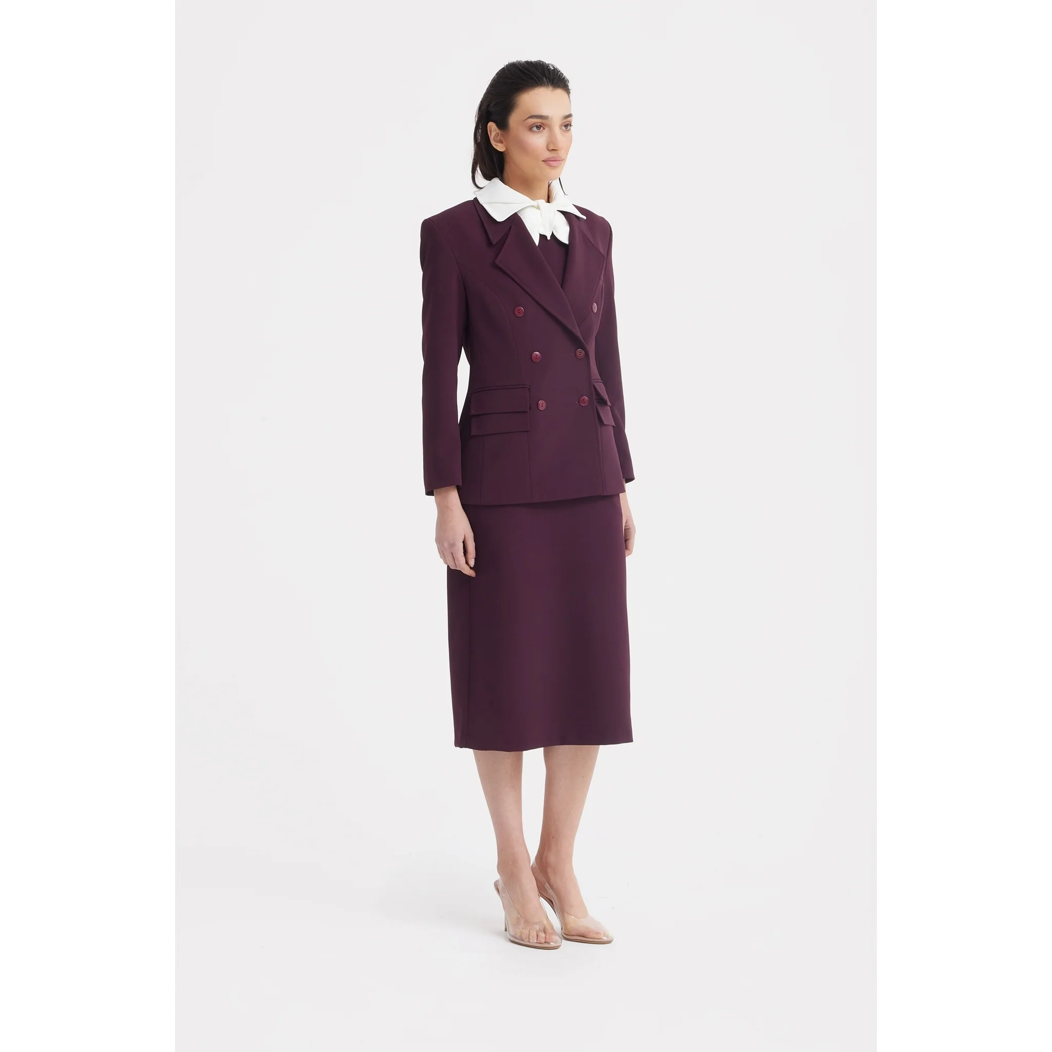 Classic Tailored Double-Breasted Blazer - Burgundy - Image 4