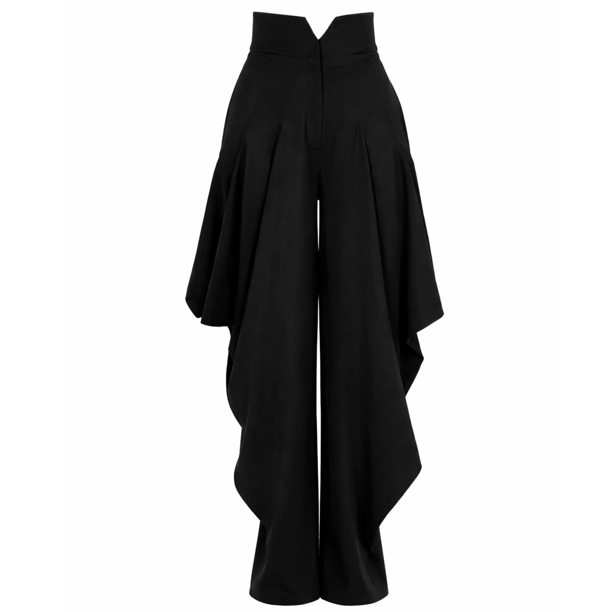 Couture Draped Wide-Leg Pants - Black