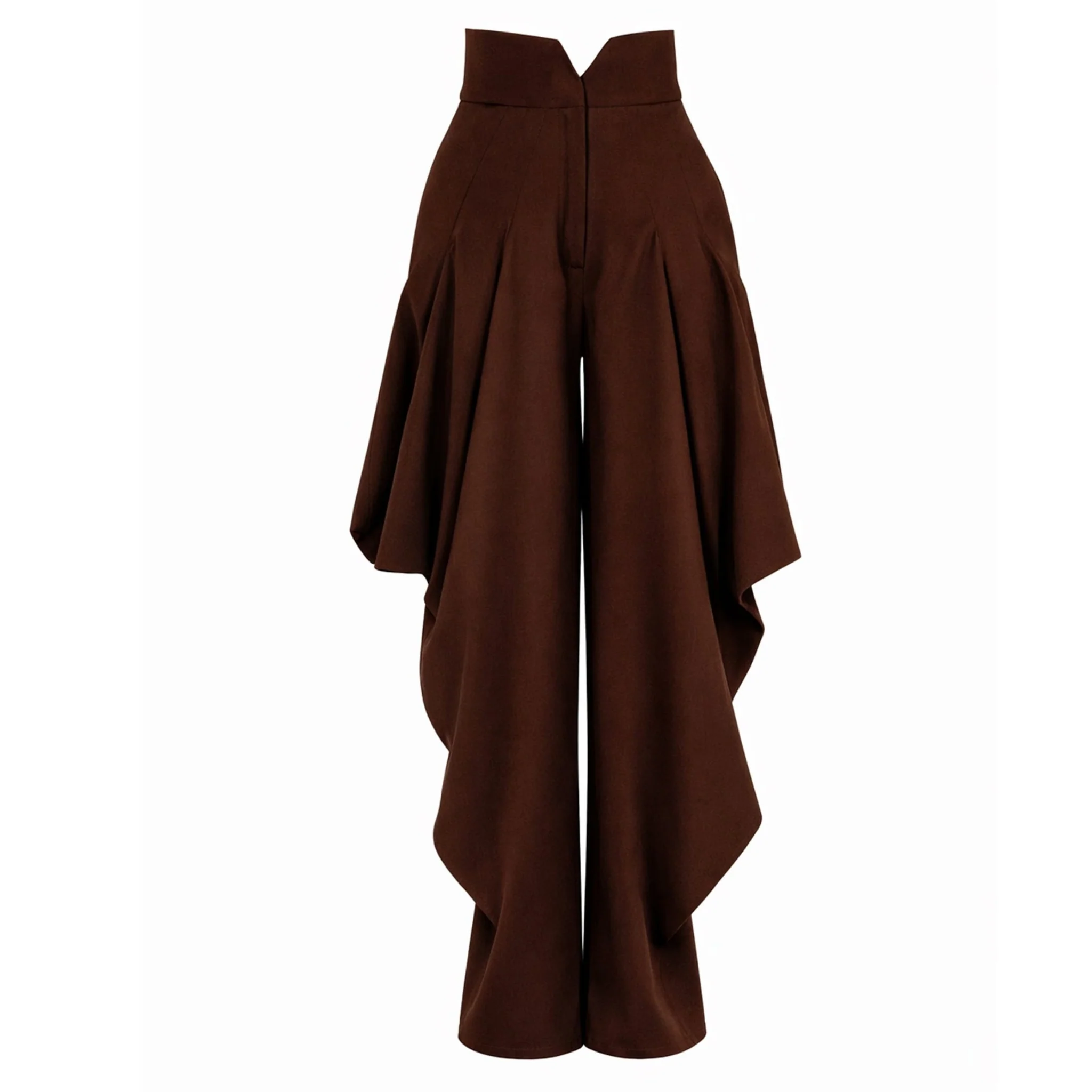 Couture Draped Wide-Leg Pants - Brown