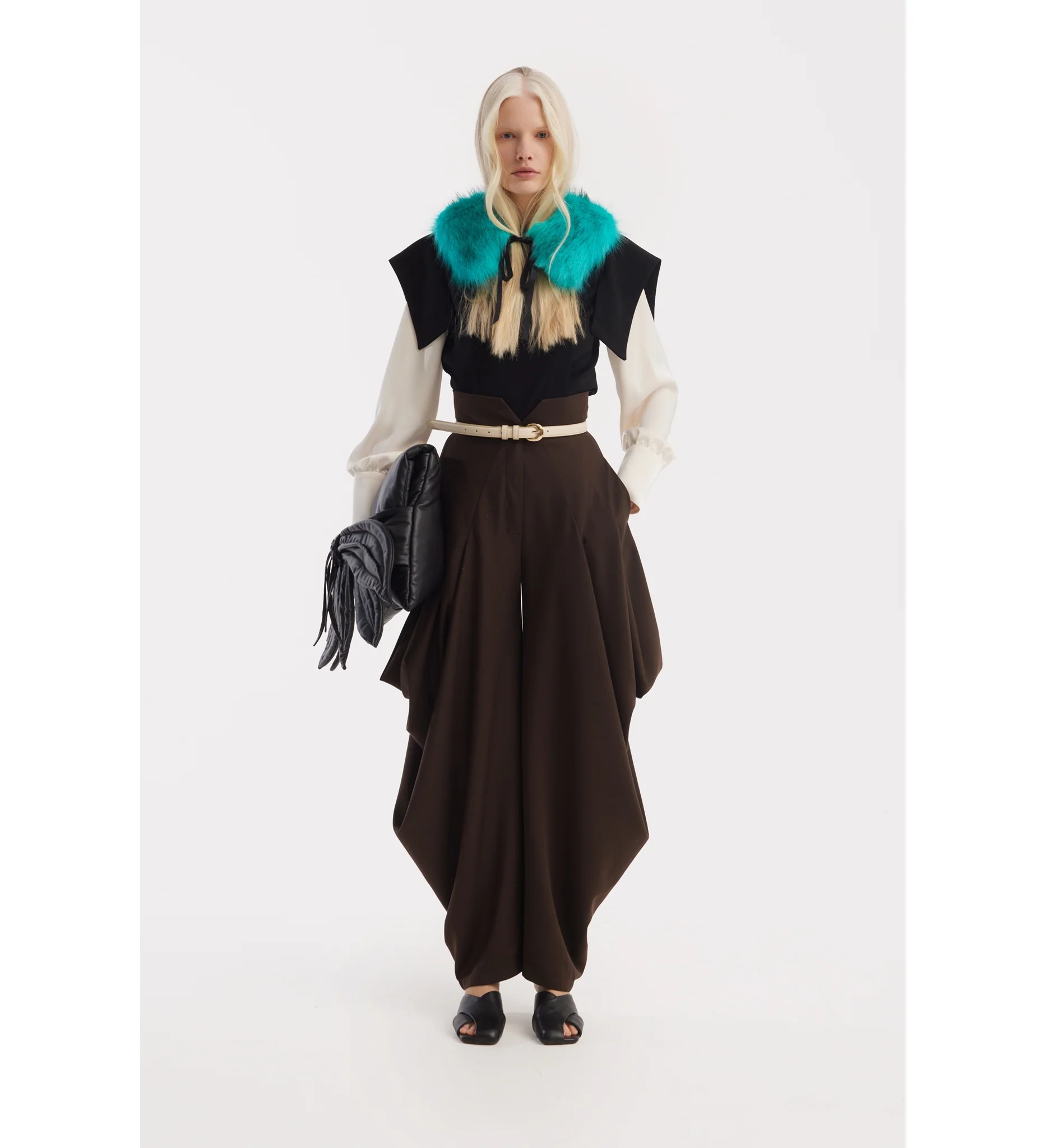 Couture Draped Wide-Leg Pants - Brown - Image 2