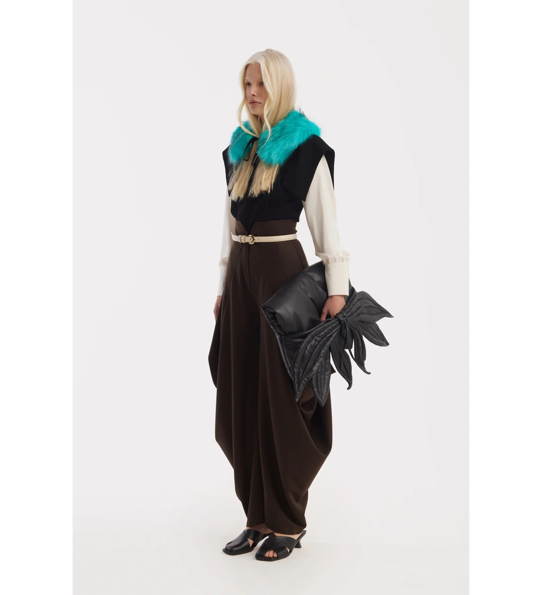 Couture Draped Wide-Leg Pants - Brown - Image 4