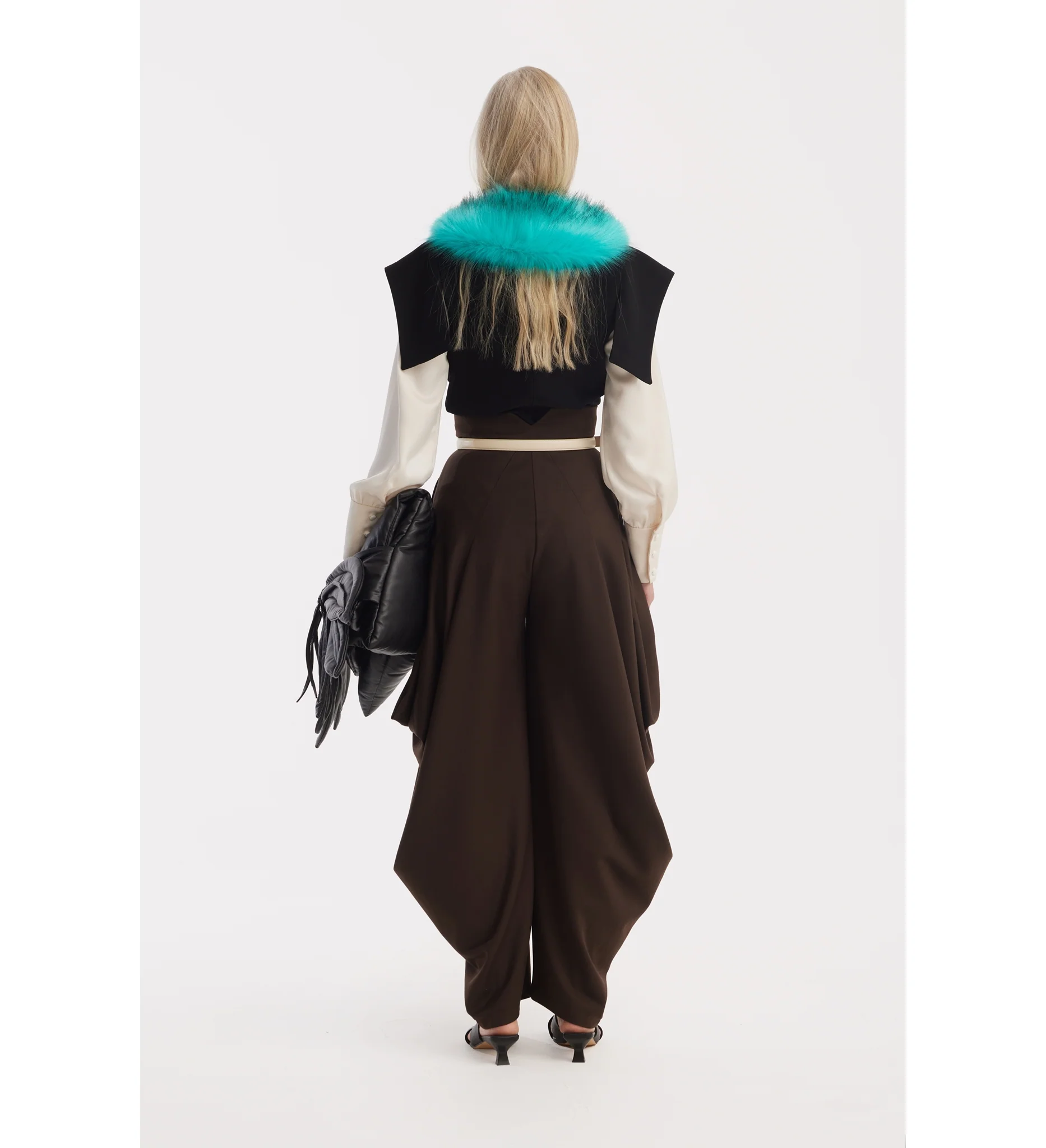 Couture Draped Wide-Leg Pants - Brown - Image 5