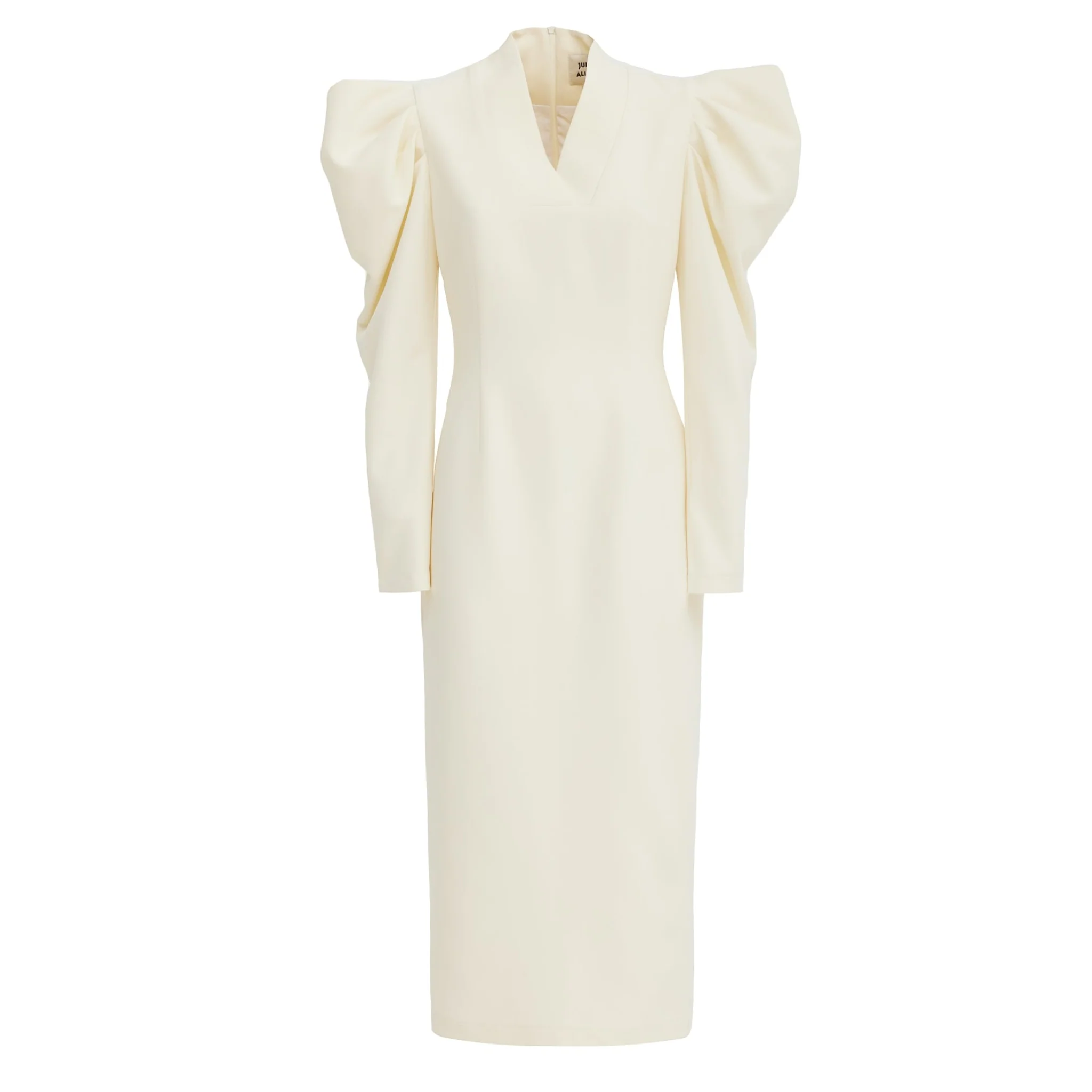 Crepe Midi Dress With Statement Sleeves - Ivory