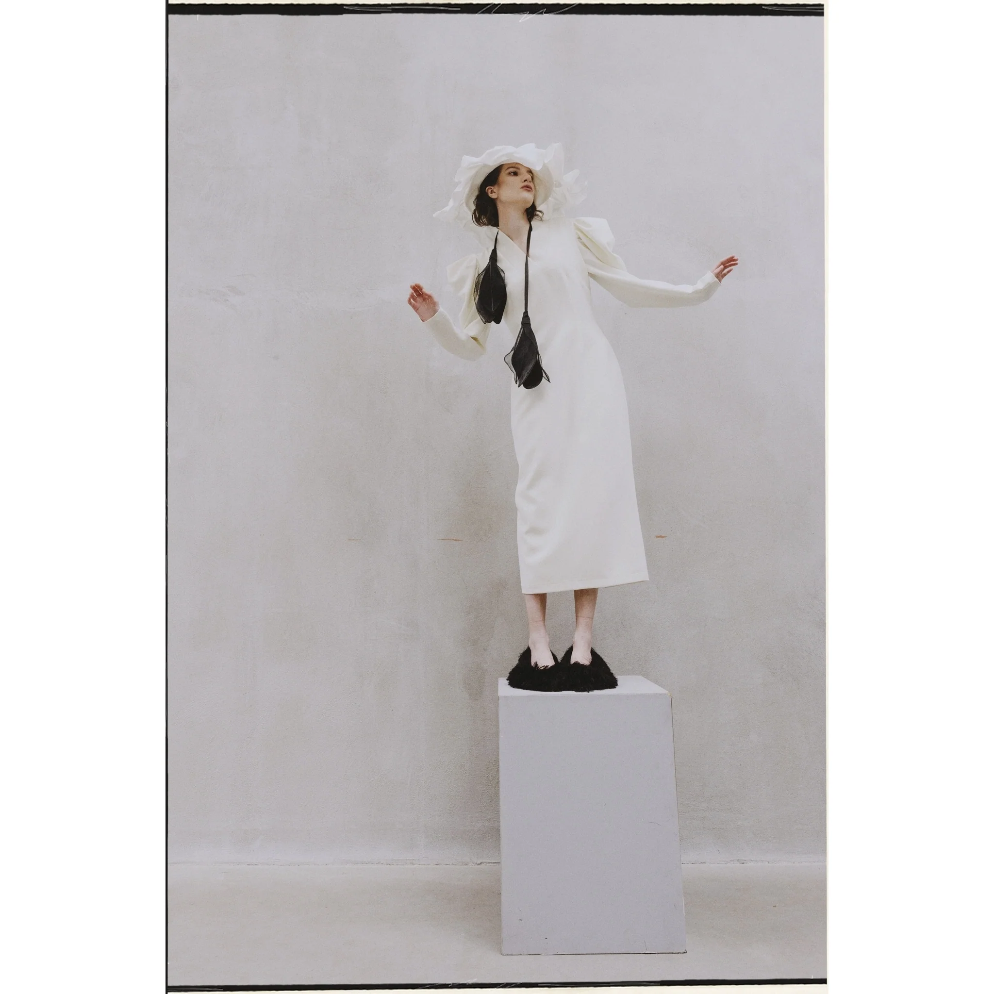 Crepe Midi Dress With Statement Sleeves - Ivory - Image 11
