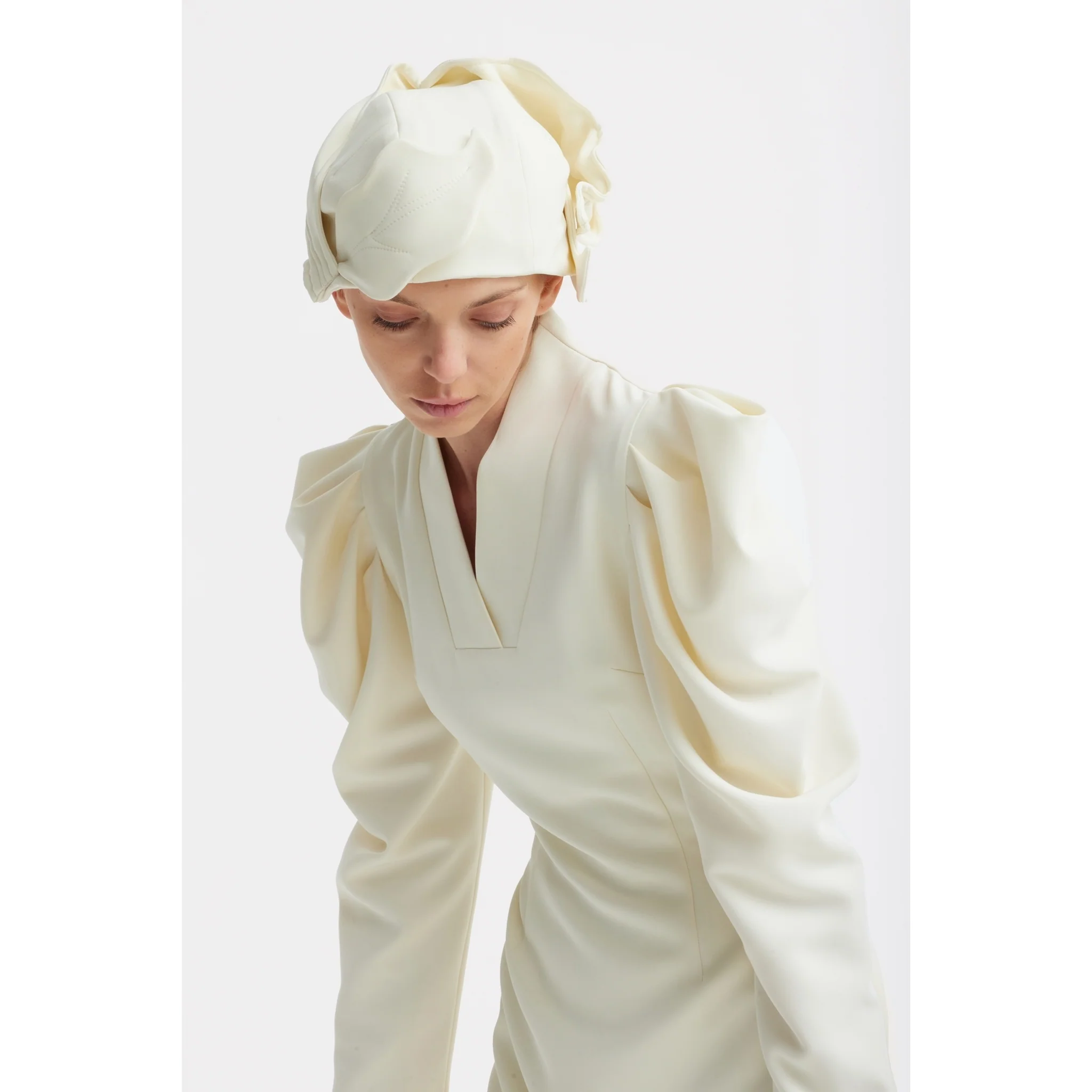 Crepe Midi Dress With Statement Sleeves - Ivory - Image 6