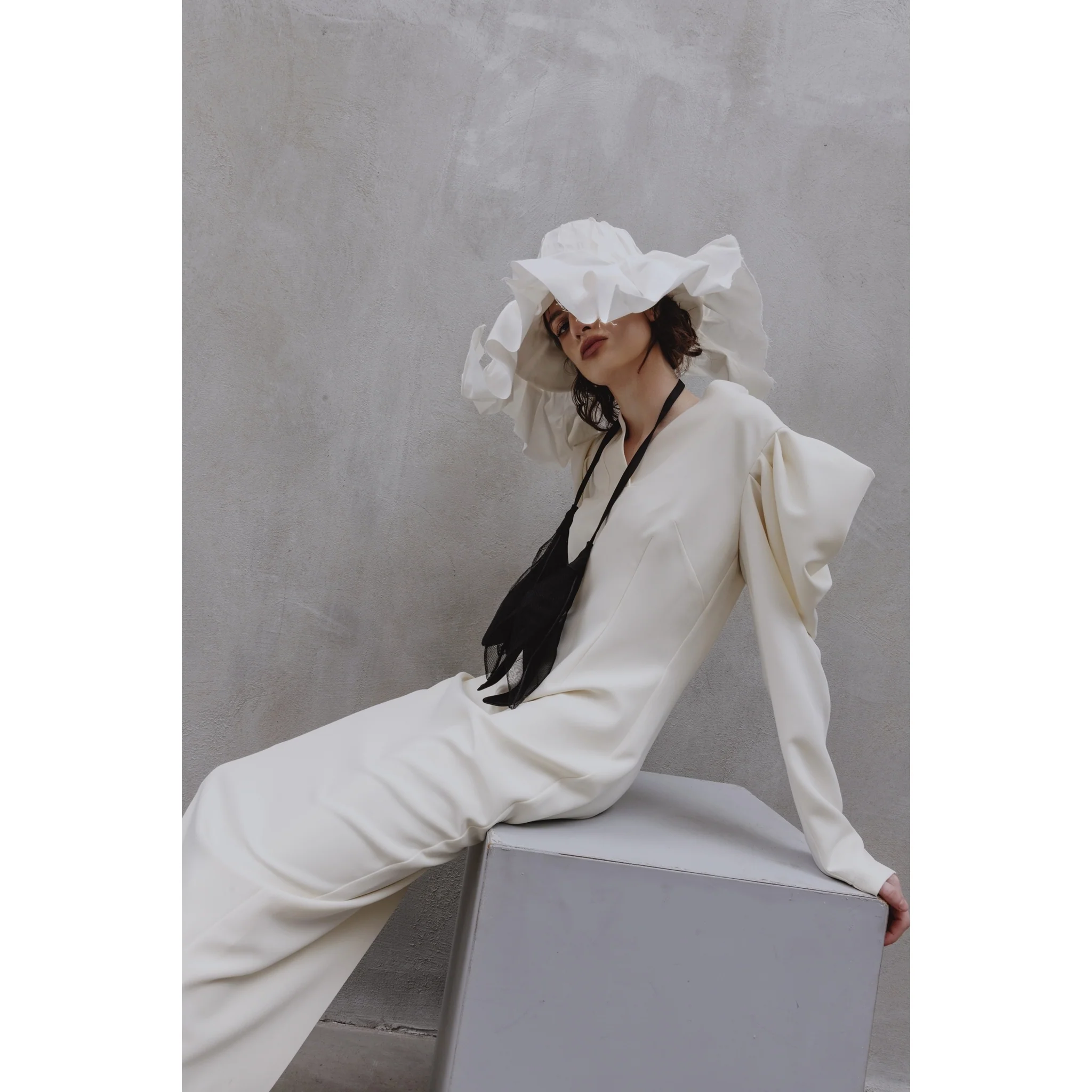 Crepe Midi Dress With Statement Sleeves - Ivory - Image 9
