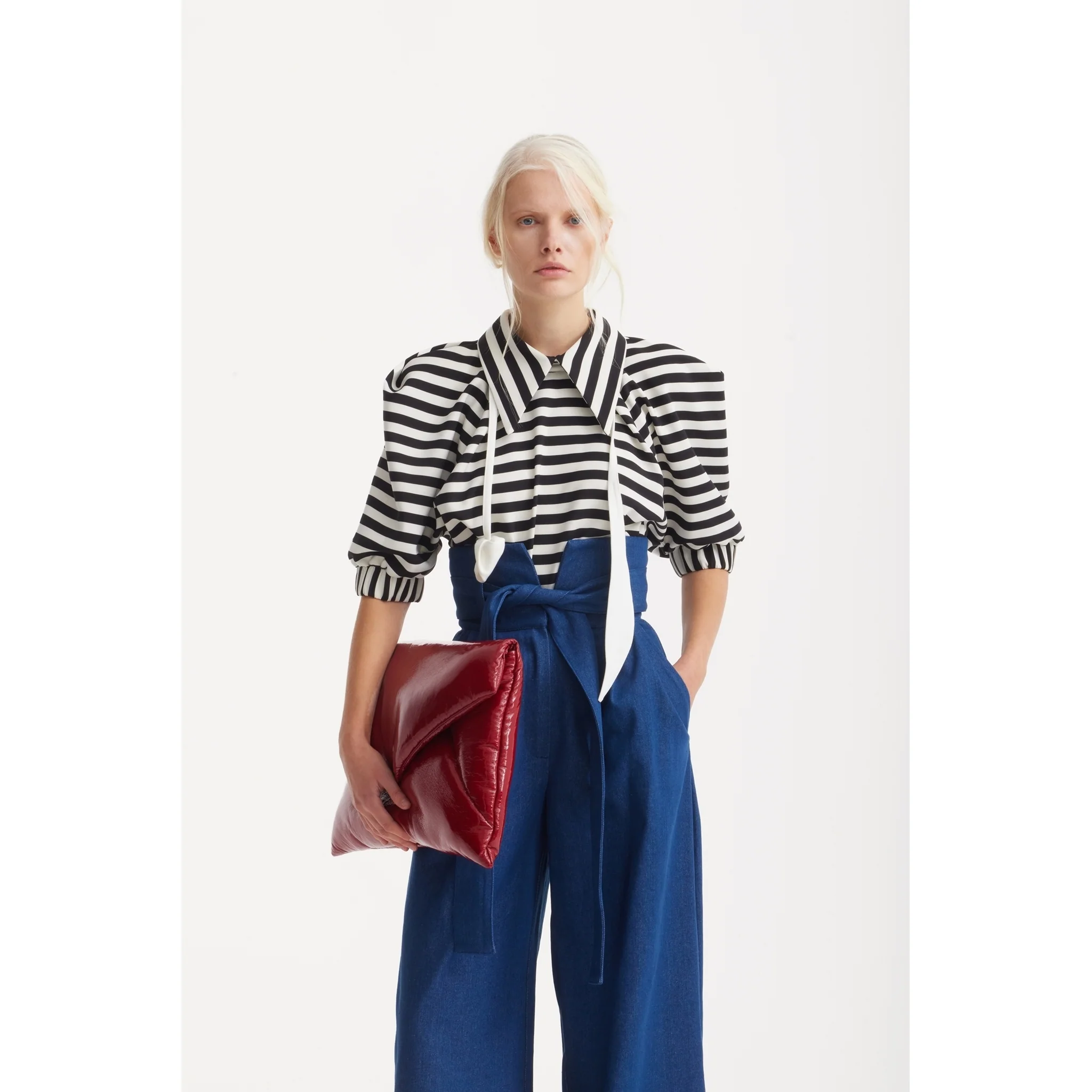 Designer Blouse With Black White Stripes - Image 3