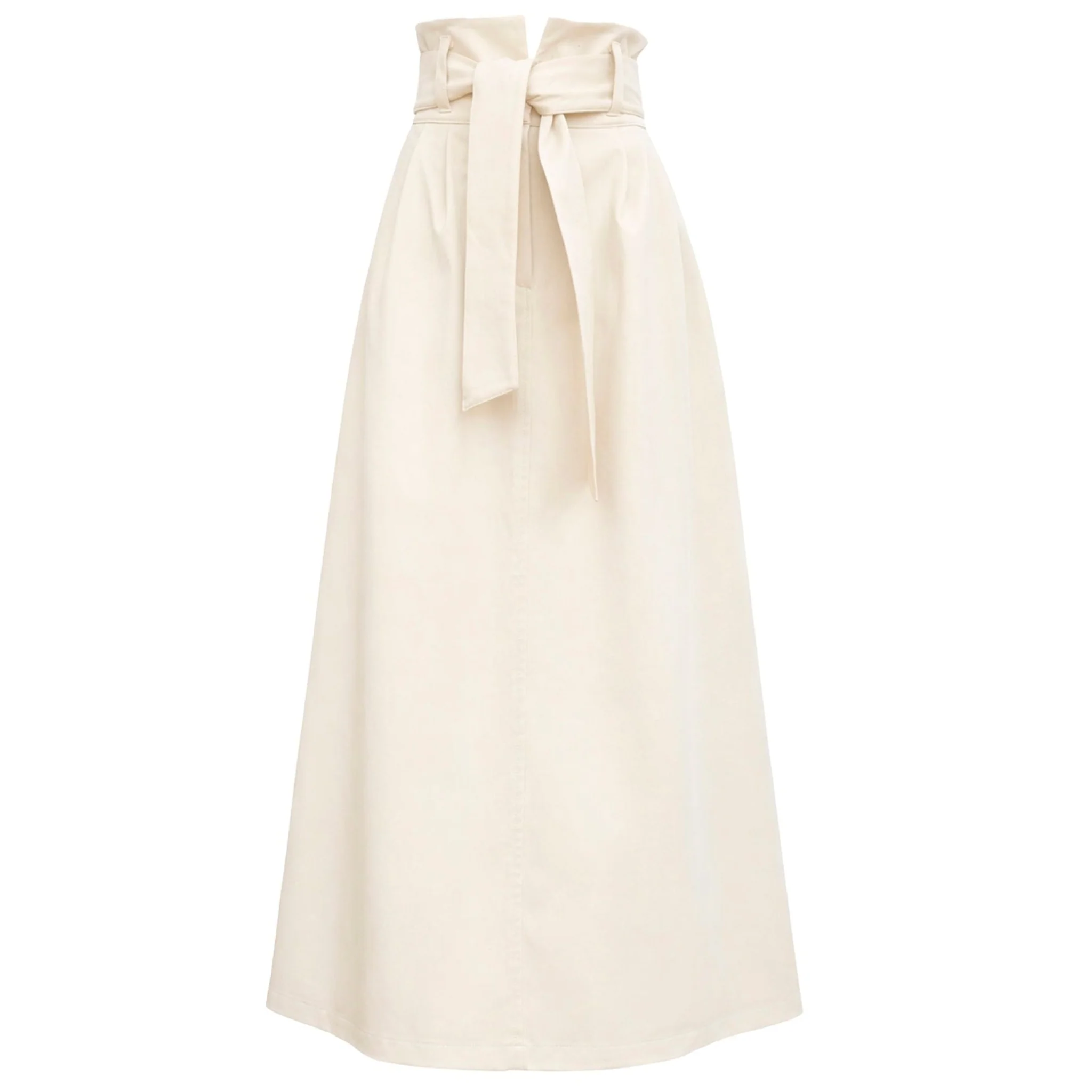 Ecru High Waist A-Line Long Skirt With Belt