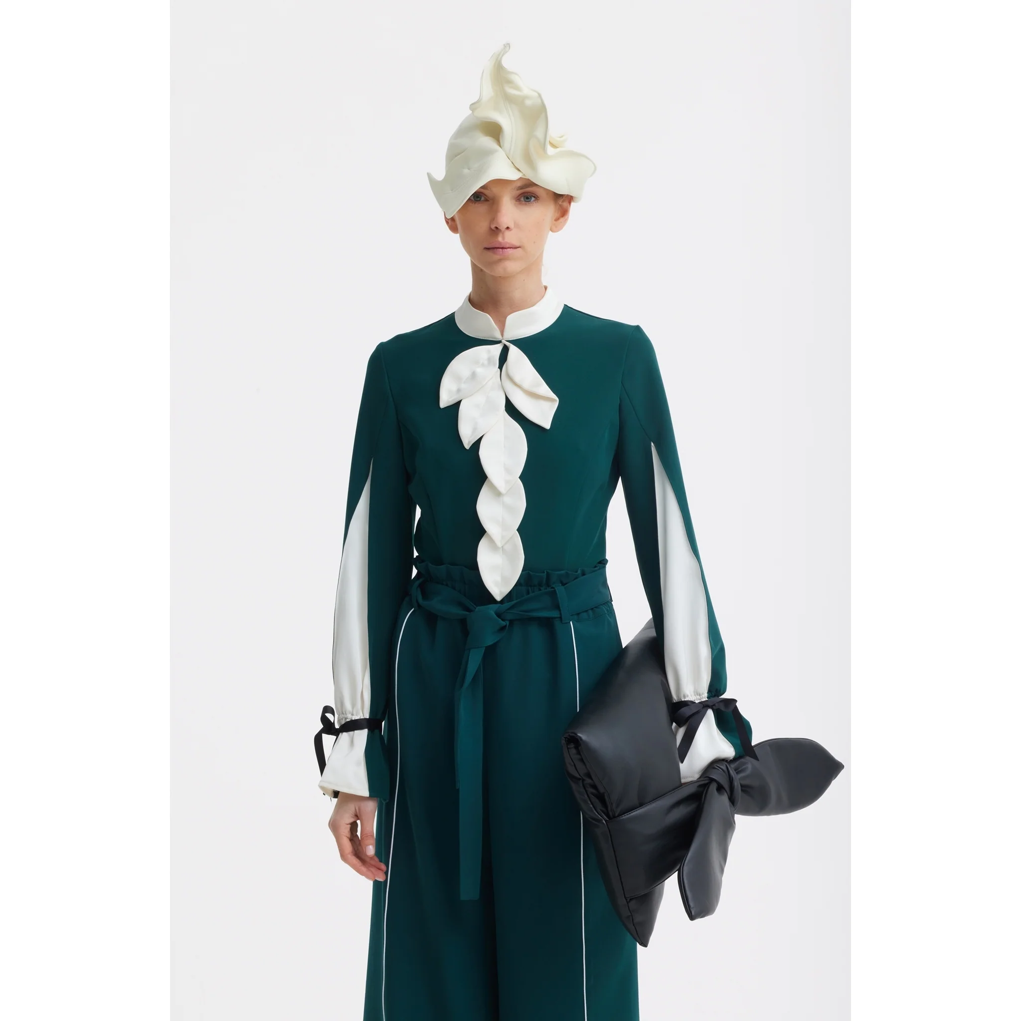 Elegant Fitted Blouse - Emerald - Image 2