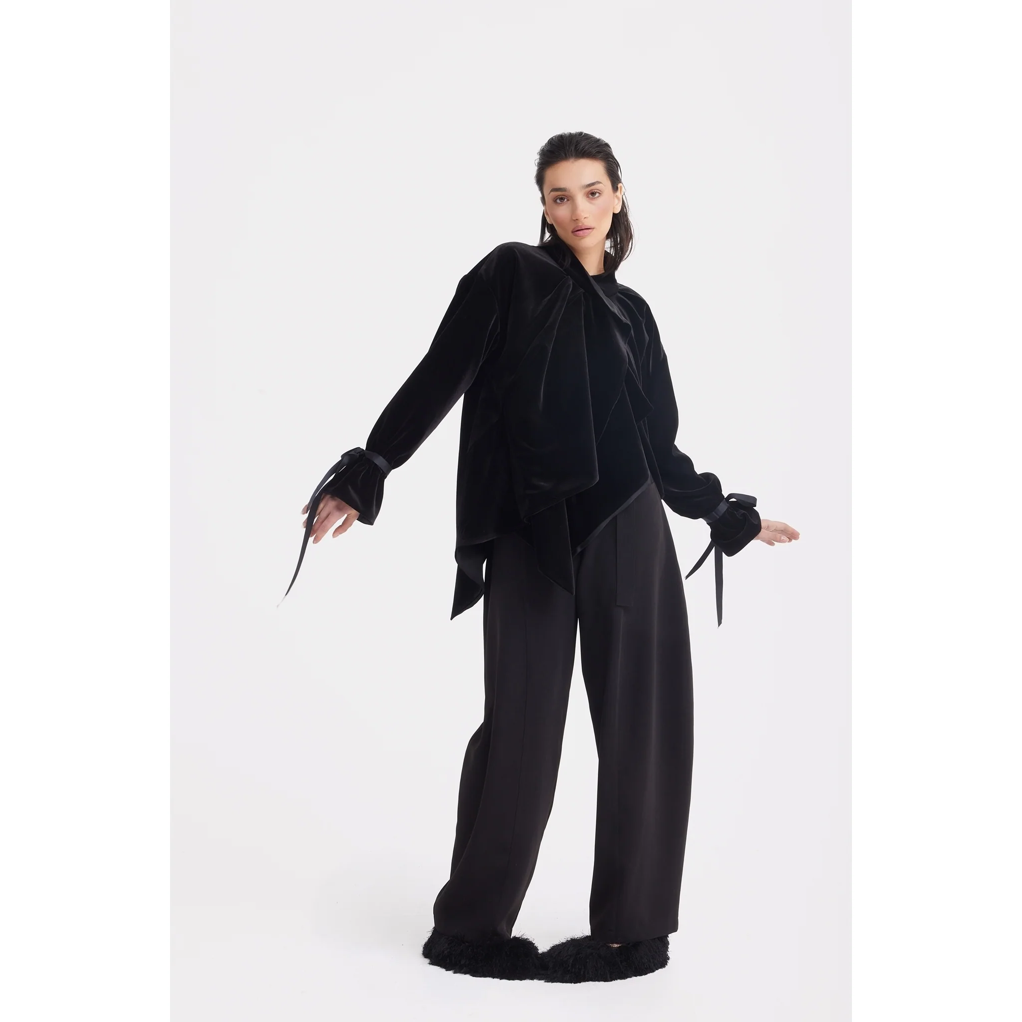 Evening Velvet Wrap Jacket With Silk Lining - Black - Image 6