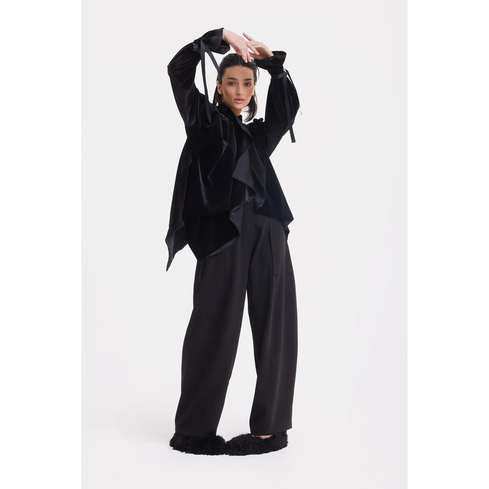 Evening Velvet Wrap Jacket With Silk Lining - Black - Image 7