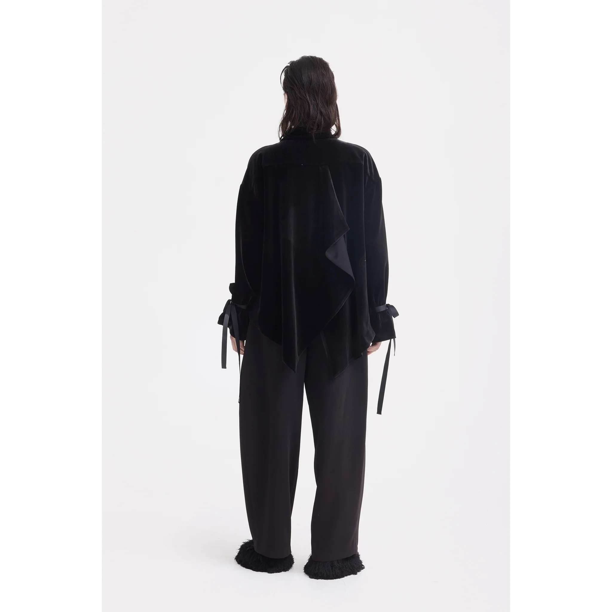 Evening Velvet Wrap Jacket With Silk Lining - Black - Image 8