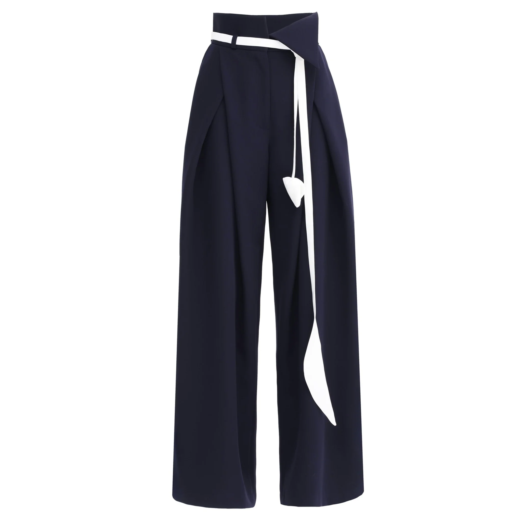 Fashion Forward Wide-Leg Pants & Contrast Belt - Navy