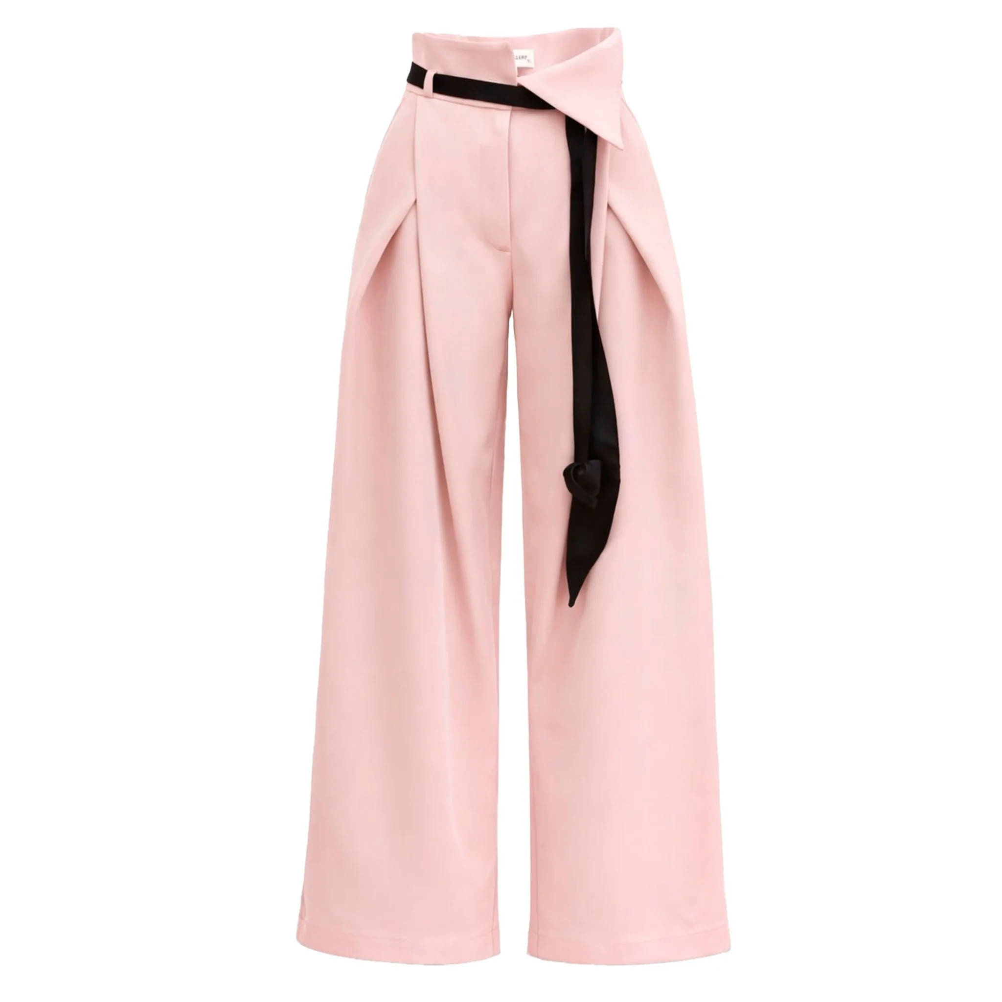 Fashion Forward Wide-Leg Pants & Contrast Belt - Pale Pink