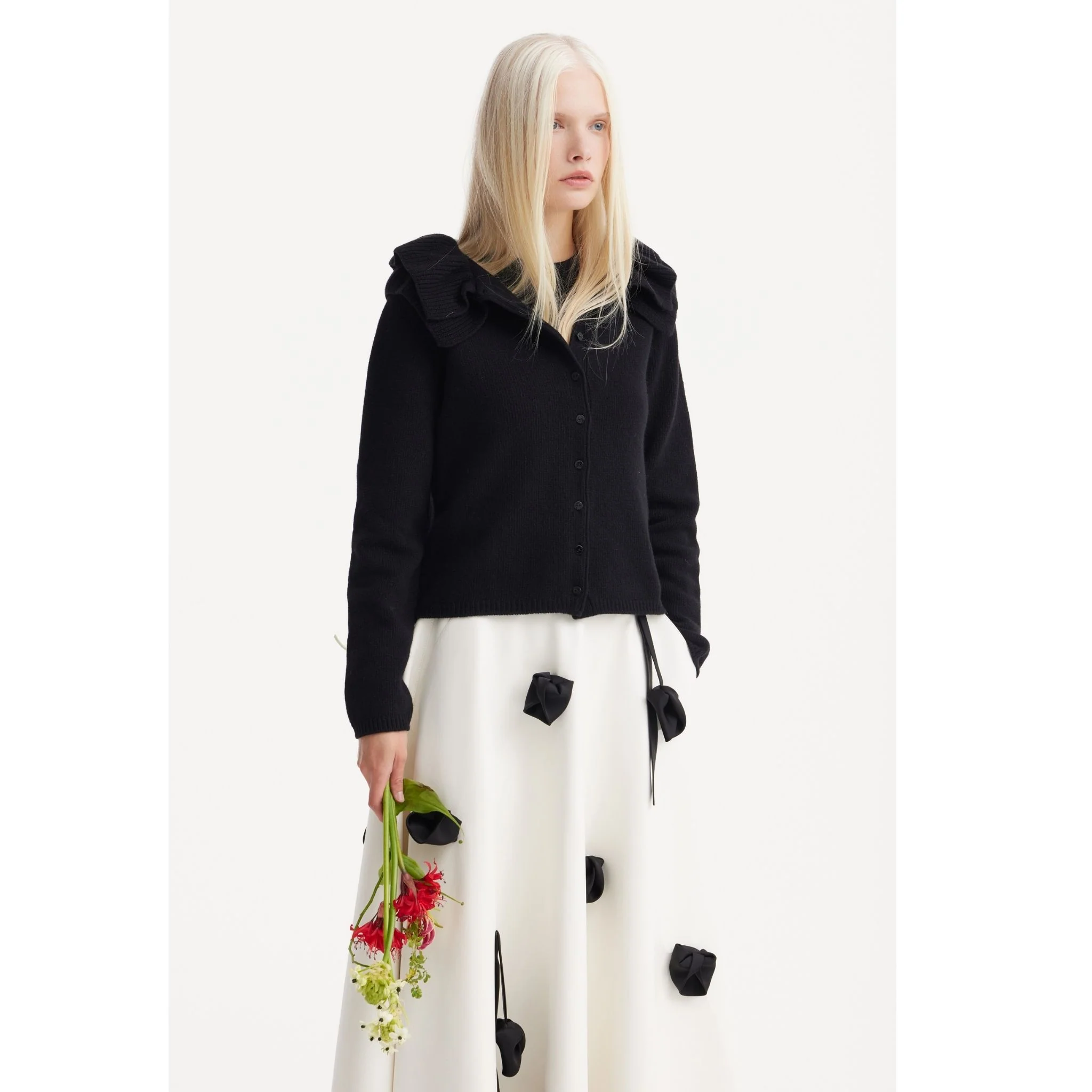 Faux Leather A-Line Skirt With Floral Details | Ivory - Image 4