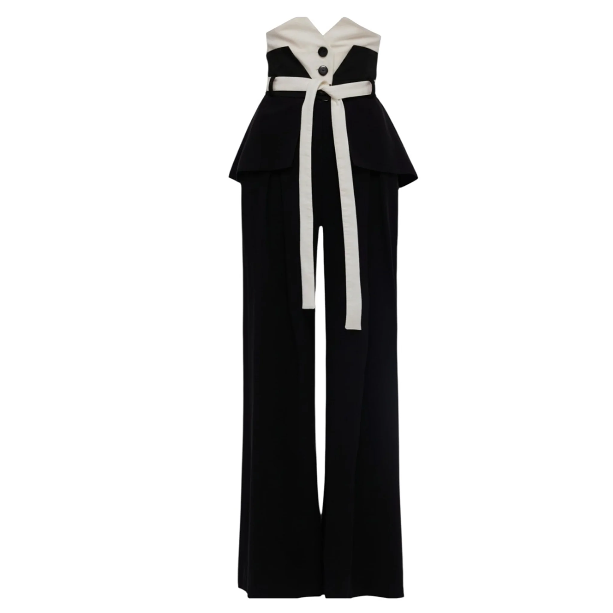 Flared Pants With Corset Waistband Black-White