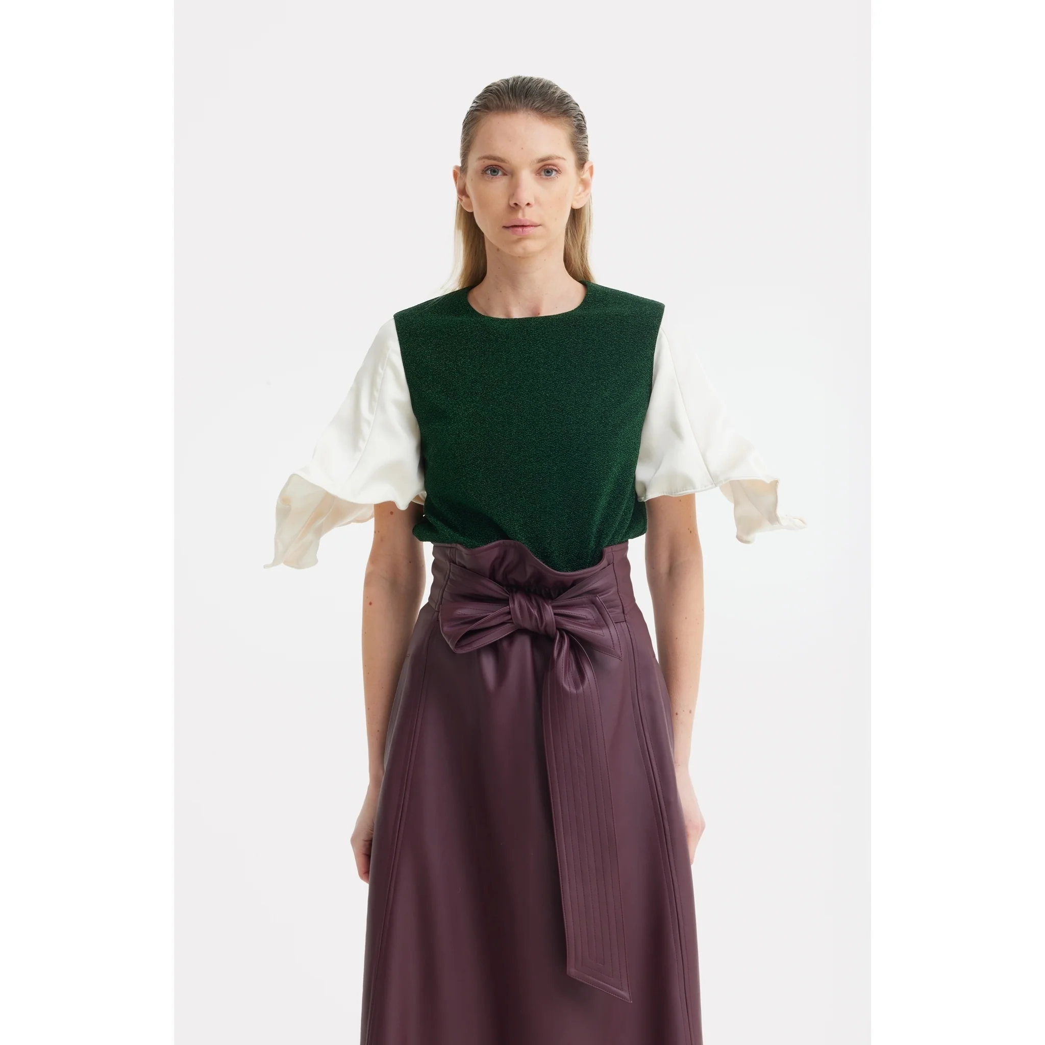 Green Lurex Knit Top With Adjustable Satin Sleeves - Image 10