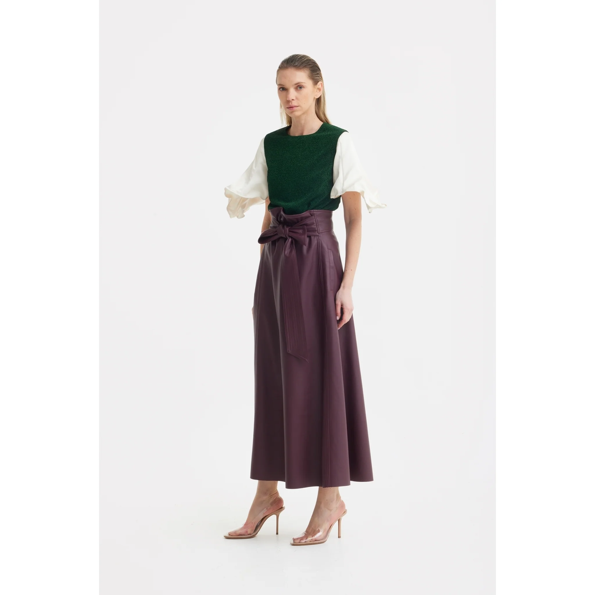 Green Lurex Knit Top With Adjustable Satin Sleeves - Image 11